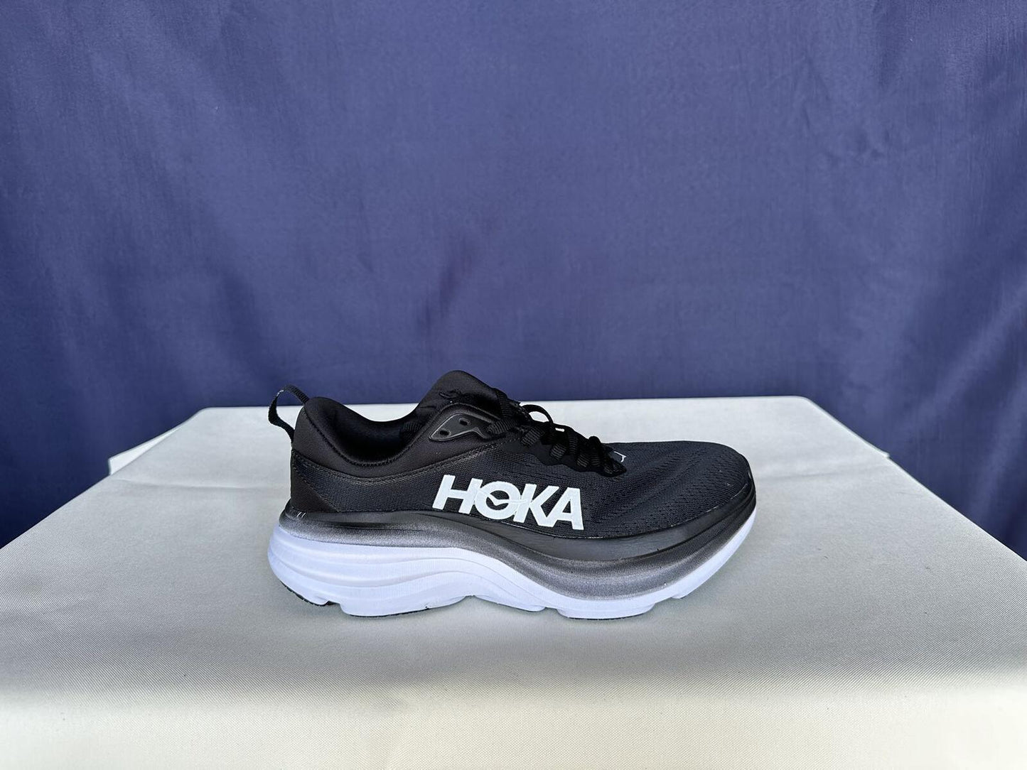 Size 7.5B - Hoka Women Bondi 8 Black/White Sneakers Shoes