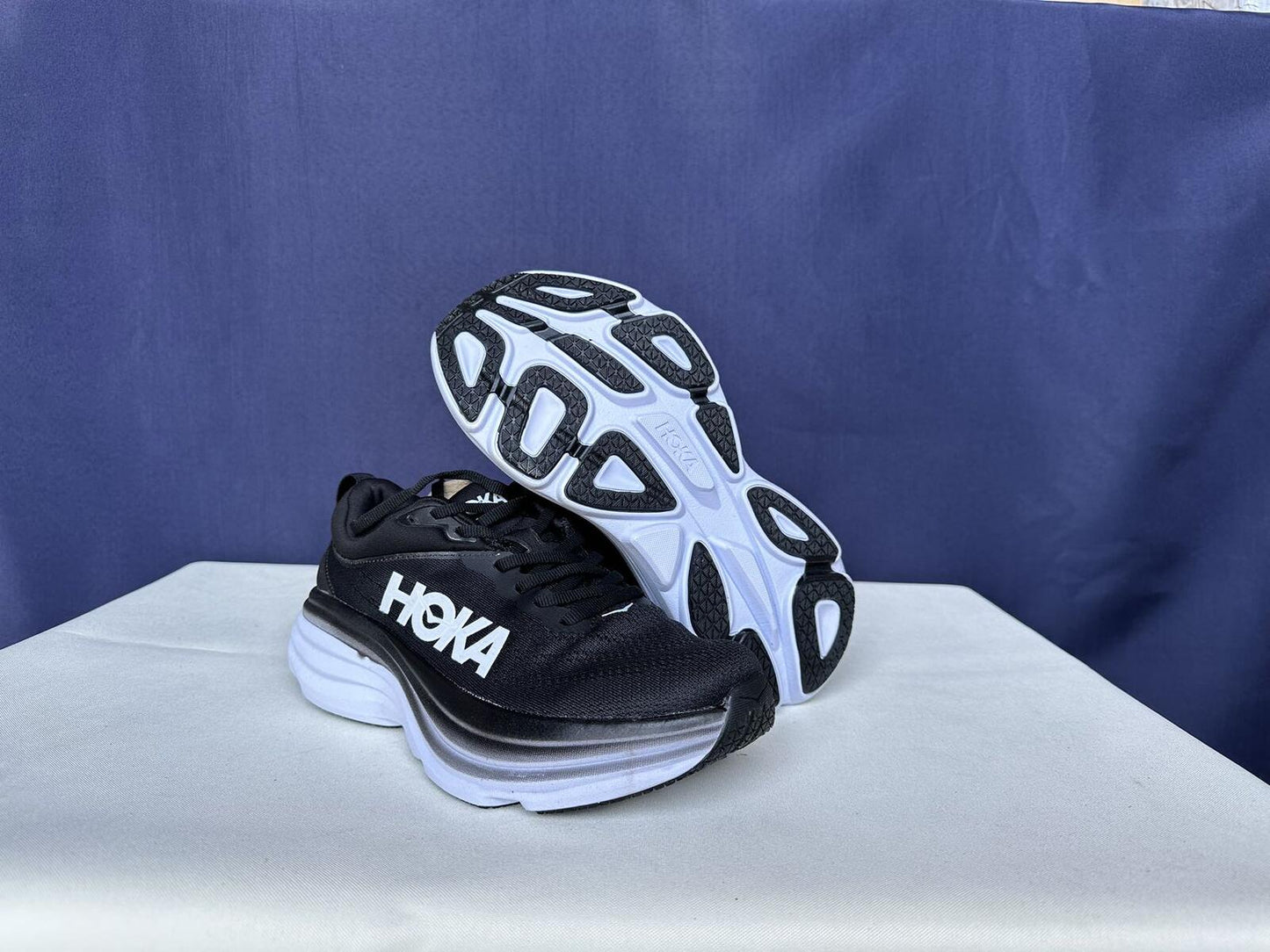Size 7.5B- Hoka Women Bondi 8 Black White Sneakers Shoes
