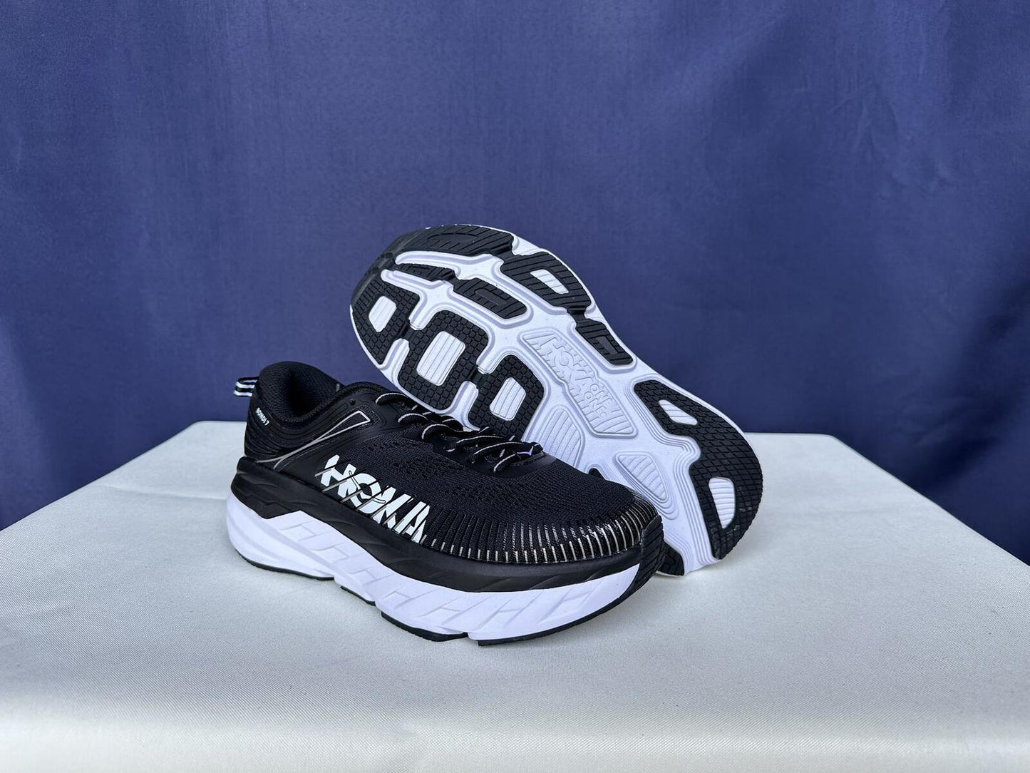 Size 7.5- Hoka Women Bondi 7 Black White Running Shoes Sneaker