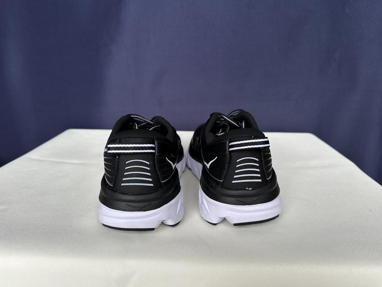 Size 9.5- Hoka Women Bondi 7 Black White Trainer Shoes Sneakers