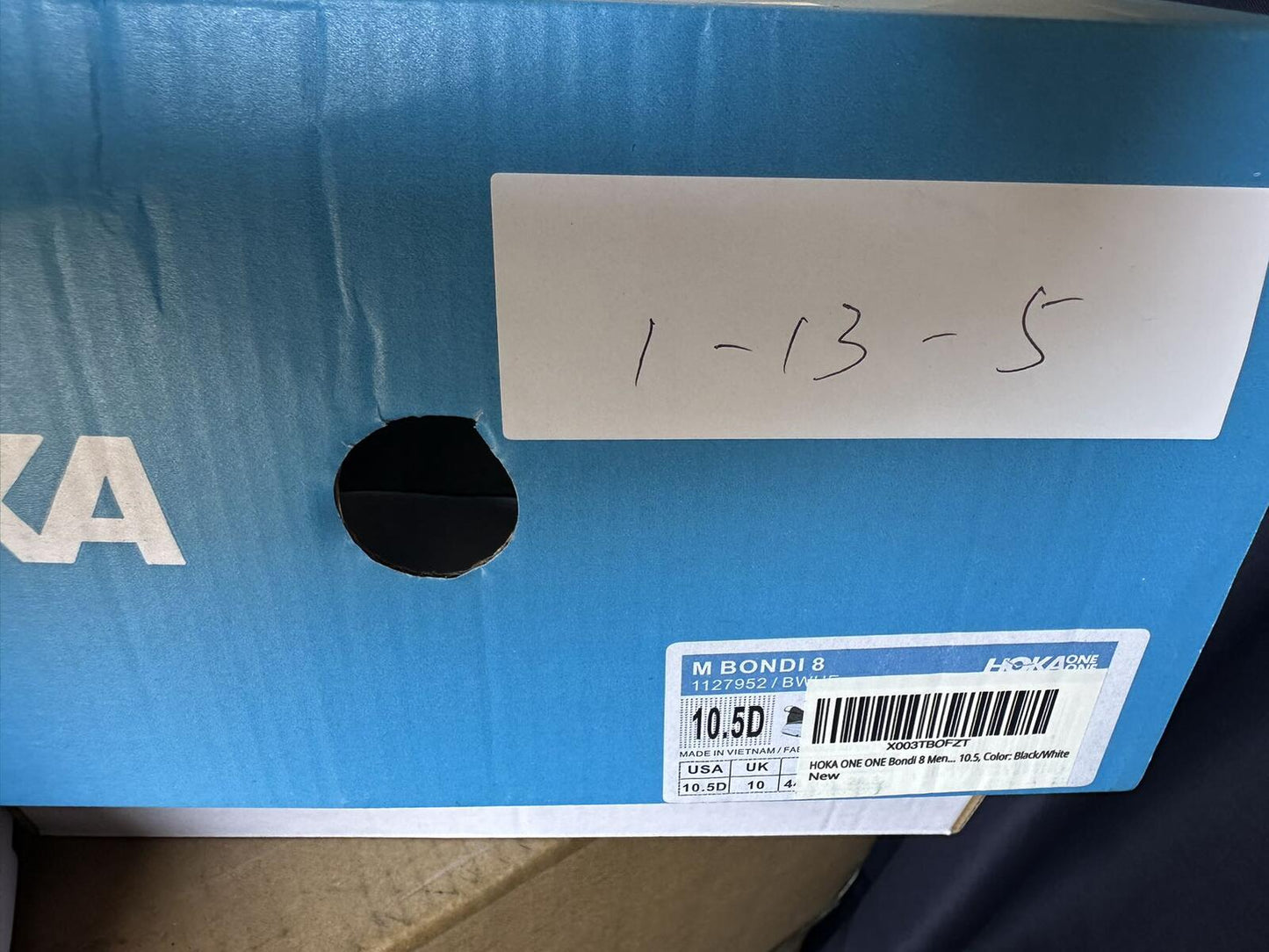 Size 10.5D- Hoka Men Bondi 8 Black/White Mens Sneakers Shoes