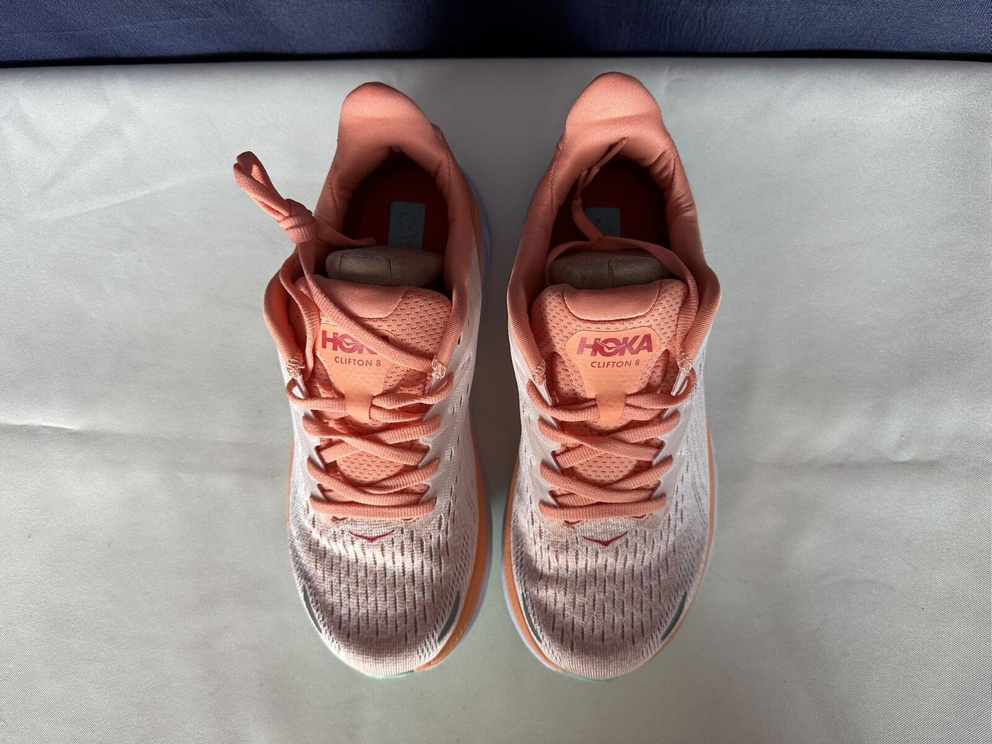 Size 6.5B - Hoka Women Clifton 8 Cantaloupe/Silver Peony Run Sneakers Shoes