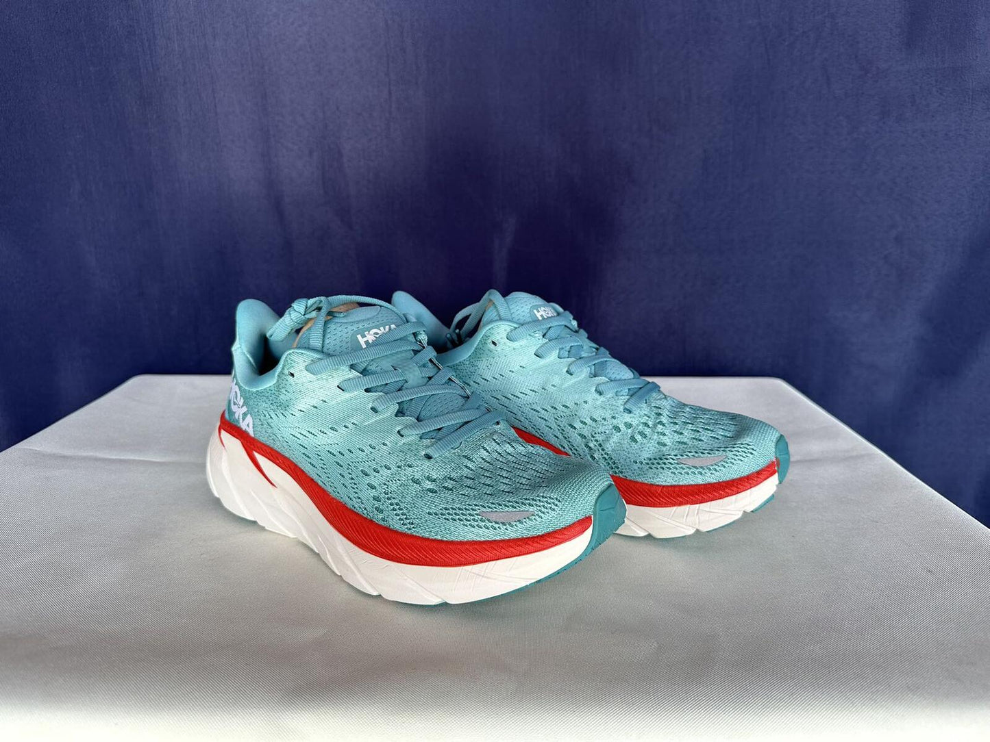 Size 7B - Hoka Women Clifton 8 Aquarelle/Eggshell Running Sneakers