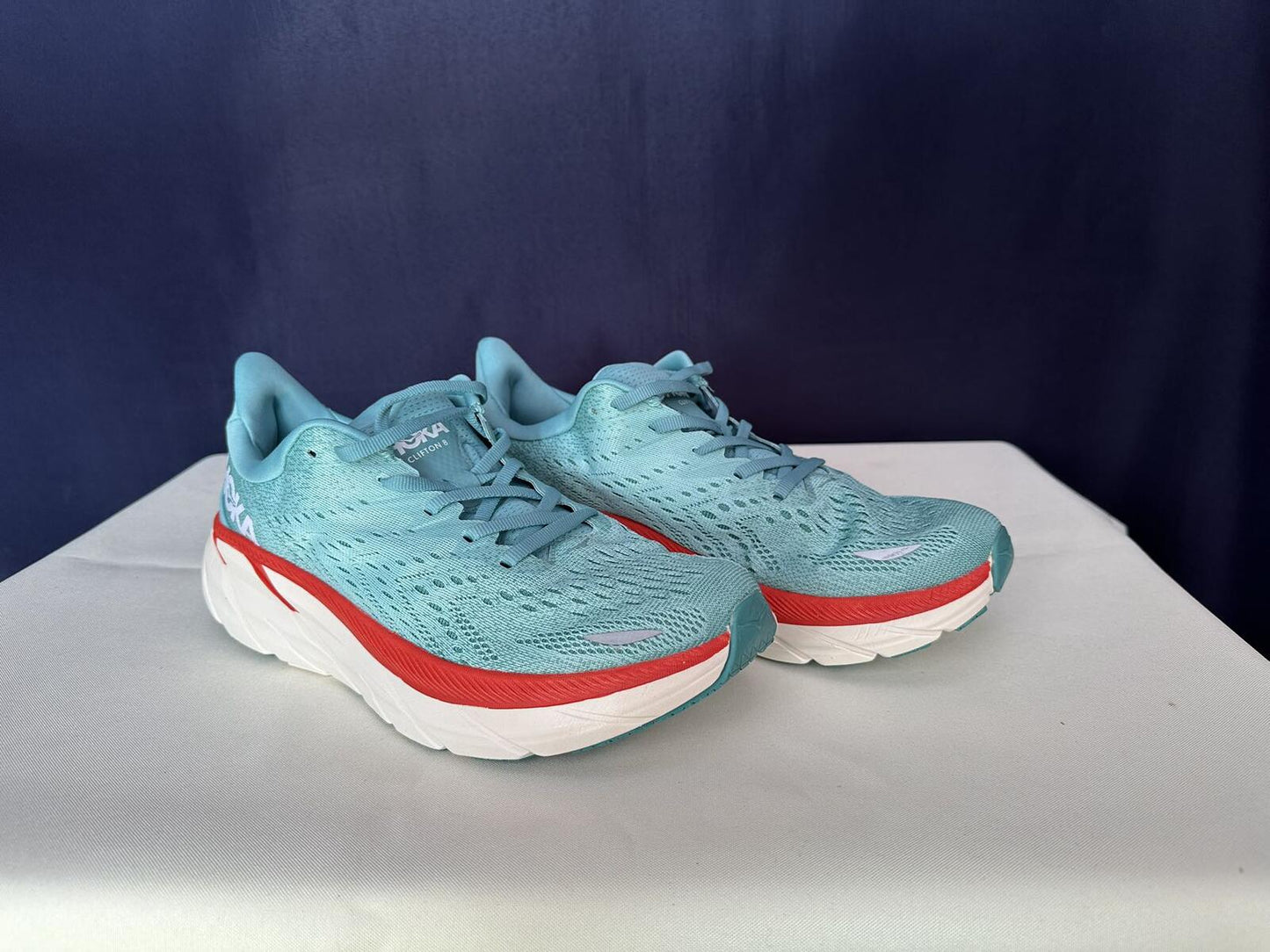 Size 10B - Hoka Women Clifton 8 Aquarelle/Eggshell Running Sneakers