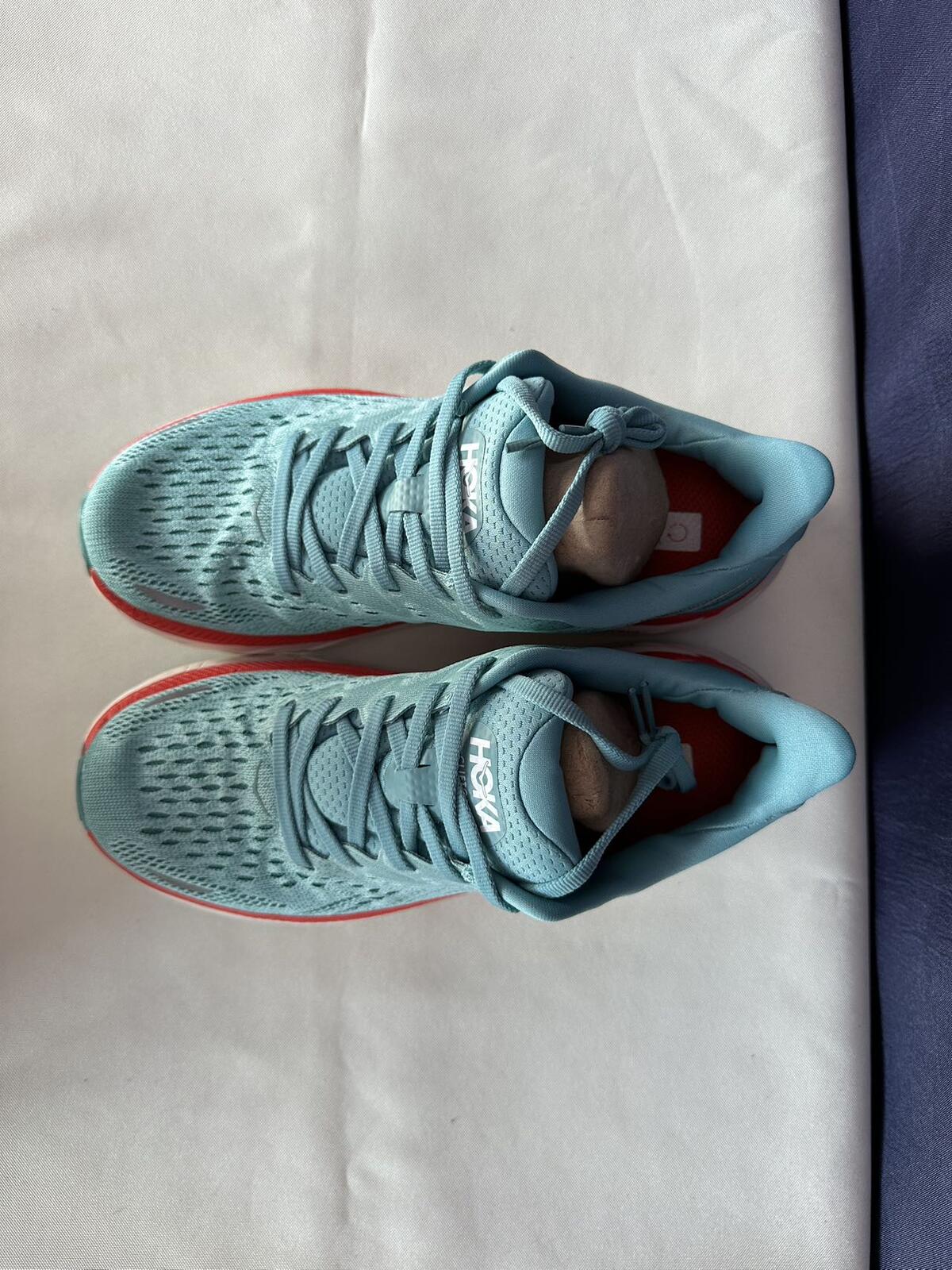 Size 7B - Hoka Women Clifton 8 Aquarelle/Eggshell Running Sneakers