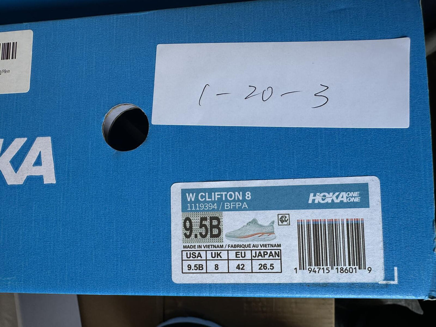 Size 9.5B- Hoka Women Clifton 8 Blue Fog/Plein Air Sneakers