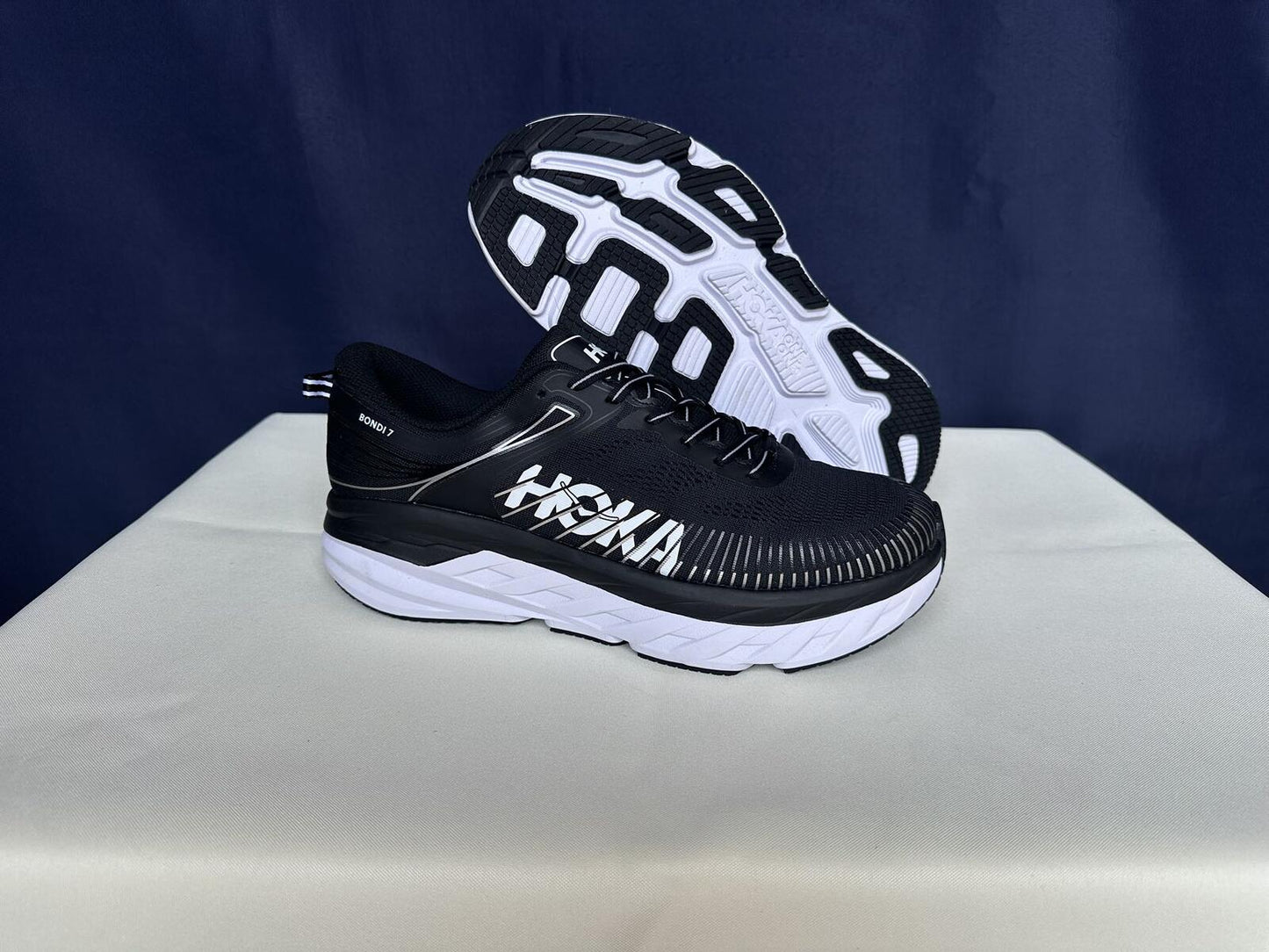 Size 7.5- Hoka Women Bondi 7 Black White Running Shoes Sneaker