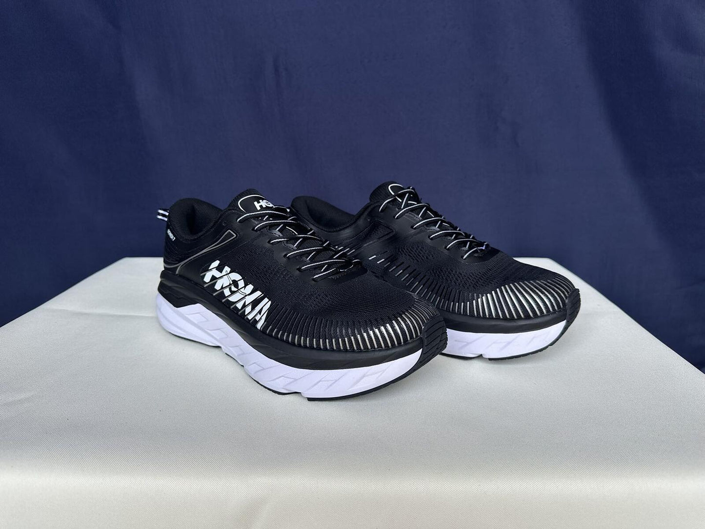 Size 11- Hoka Men Bondi 7 Black White Running Shoes Sneakers