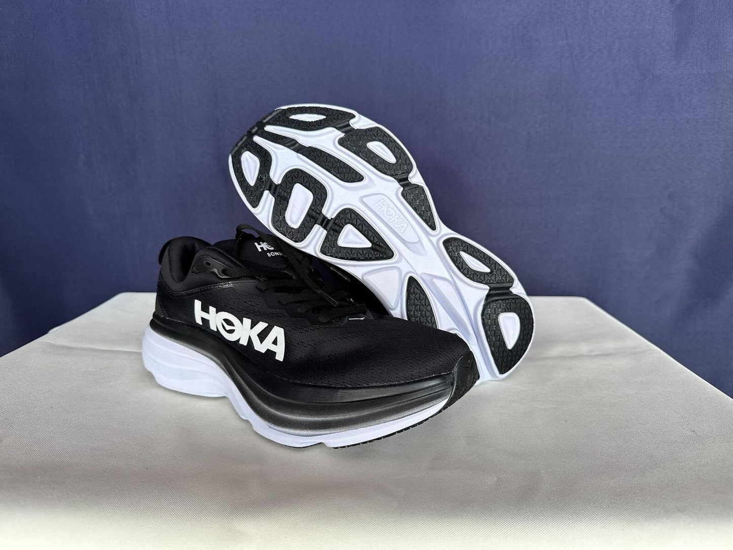 Size 10.5B - Hoka Women Bondi 8 Black/White Womens Sneakers Shoes