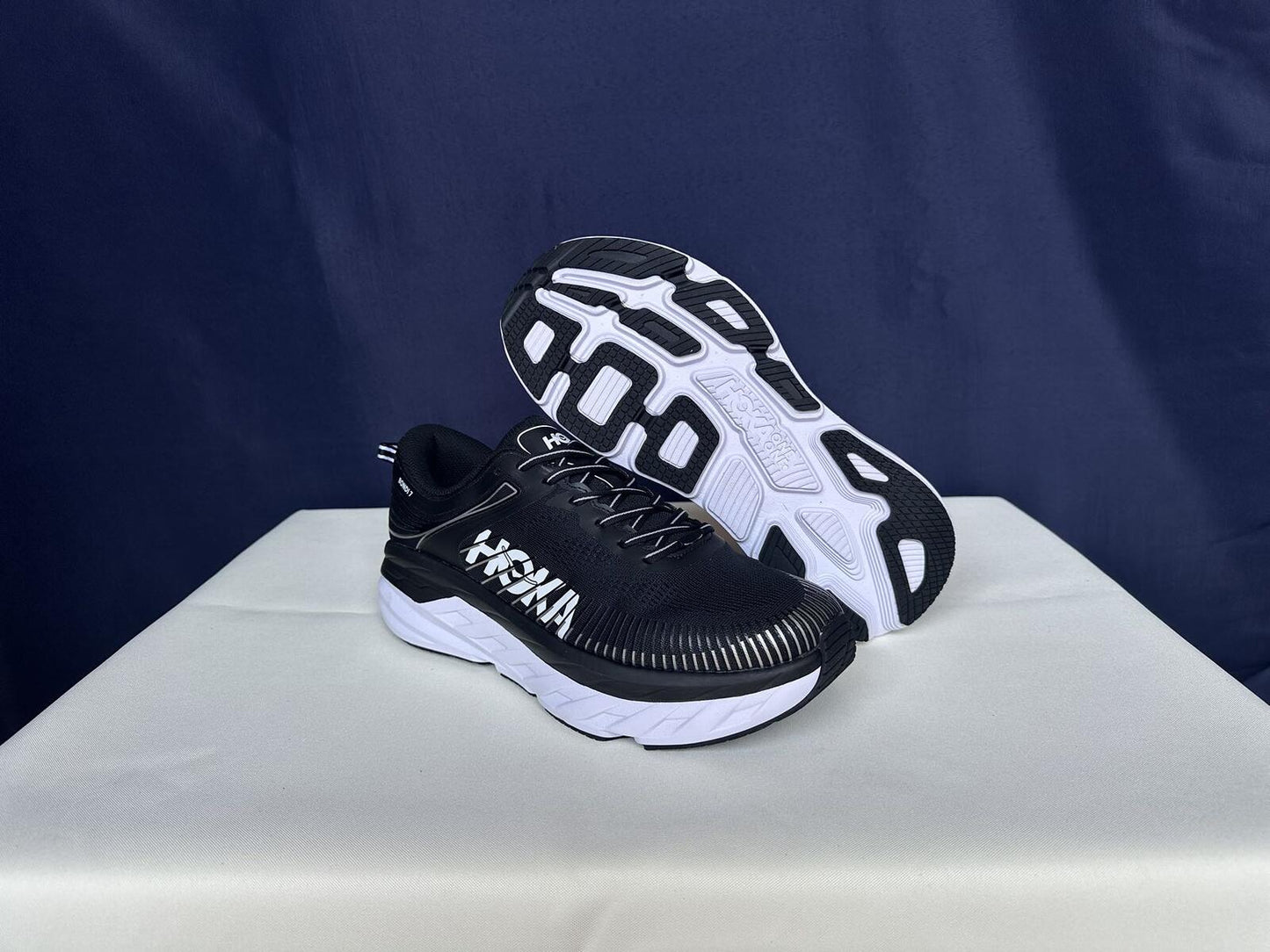 Size 11- Hoka Men Bondi 7 Black White Running Shoes Sneakers