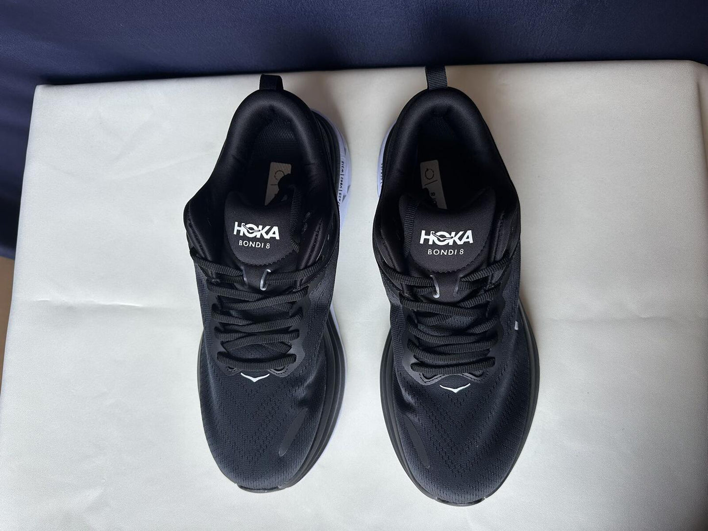 Size 10D- Hoka Men Bondi 8 Black/White Mens Sneakers Shoes