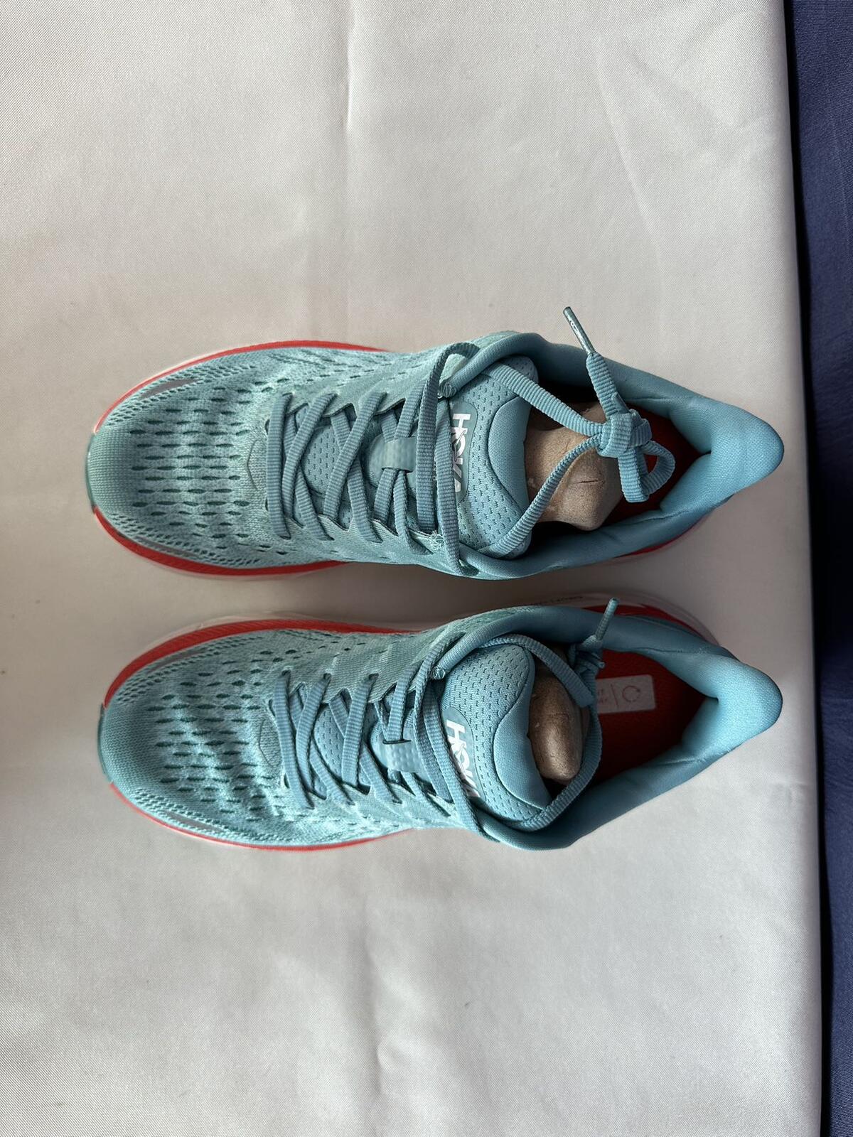 Size 7B - Hoka Women Clifton 8 Aquarelle/Eggshell Running Sneakers