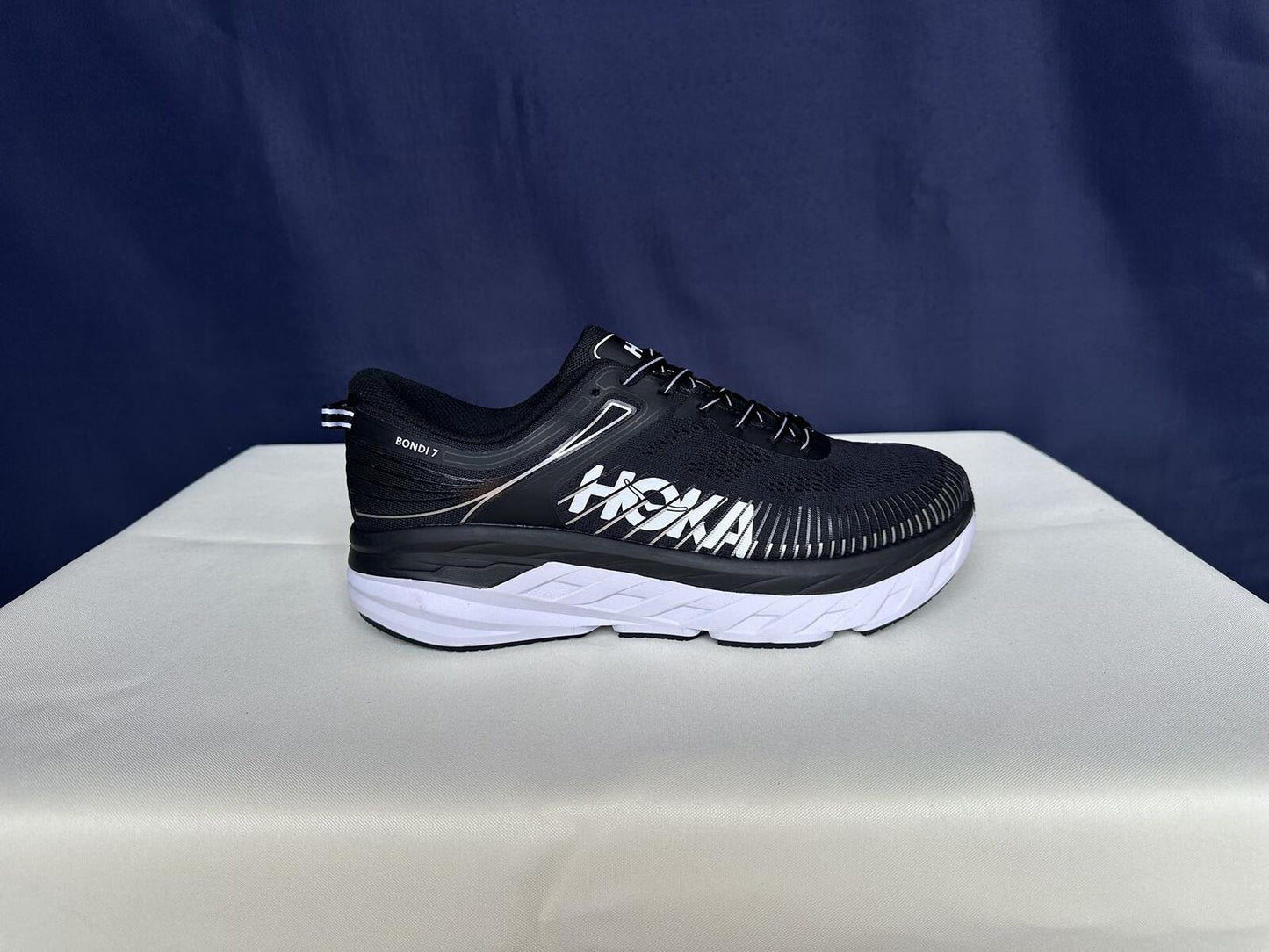 Size 11- Hoka Men Bondi 7 Black White Running Shoes Sneakers