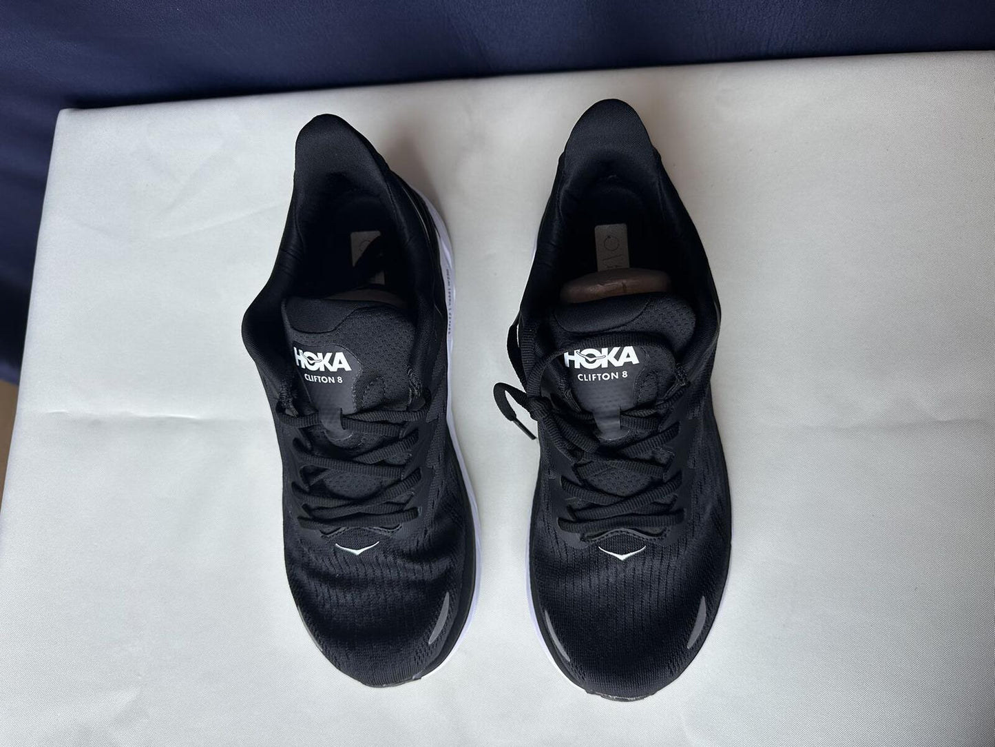Size 10B- Hoka Women Clifton 8 Black White Run Sneakers Shoes
