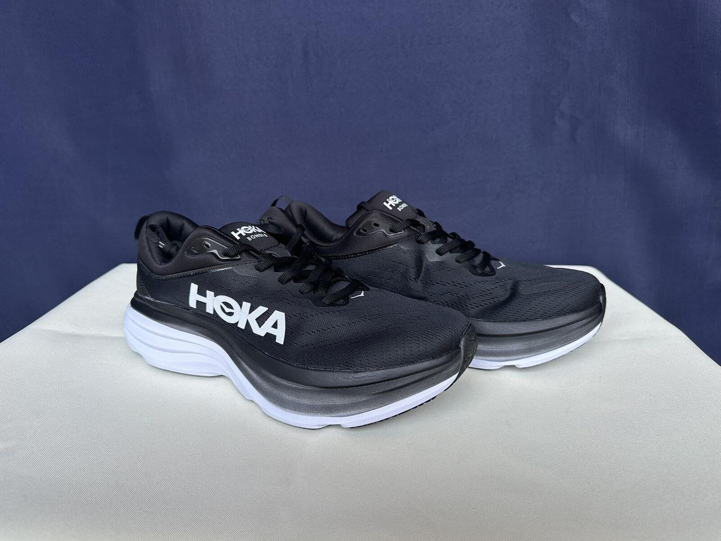 Size 10D- Hoka Men Bondi 8 Black/White Mens Sneakers Shoes