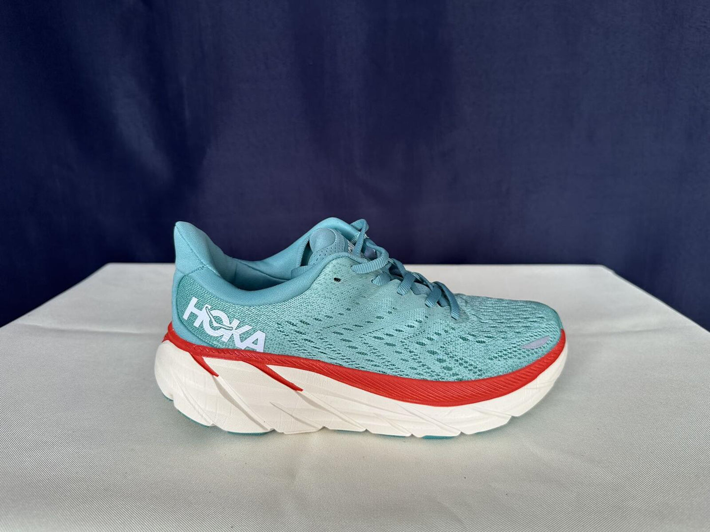 Size 6.5B- Hoka Women Clifton 8 Aquarelle/Eggshell Running Sneakers