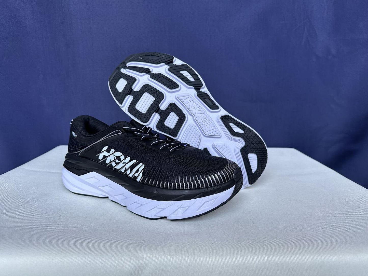 Size 10- Hoka Women Bondi 7 Black White Running Shoes Sneaker