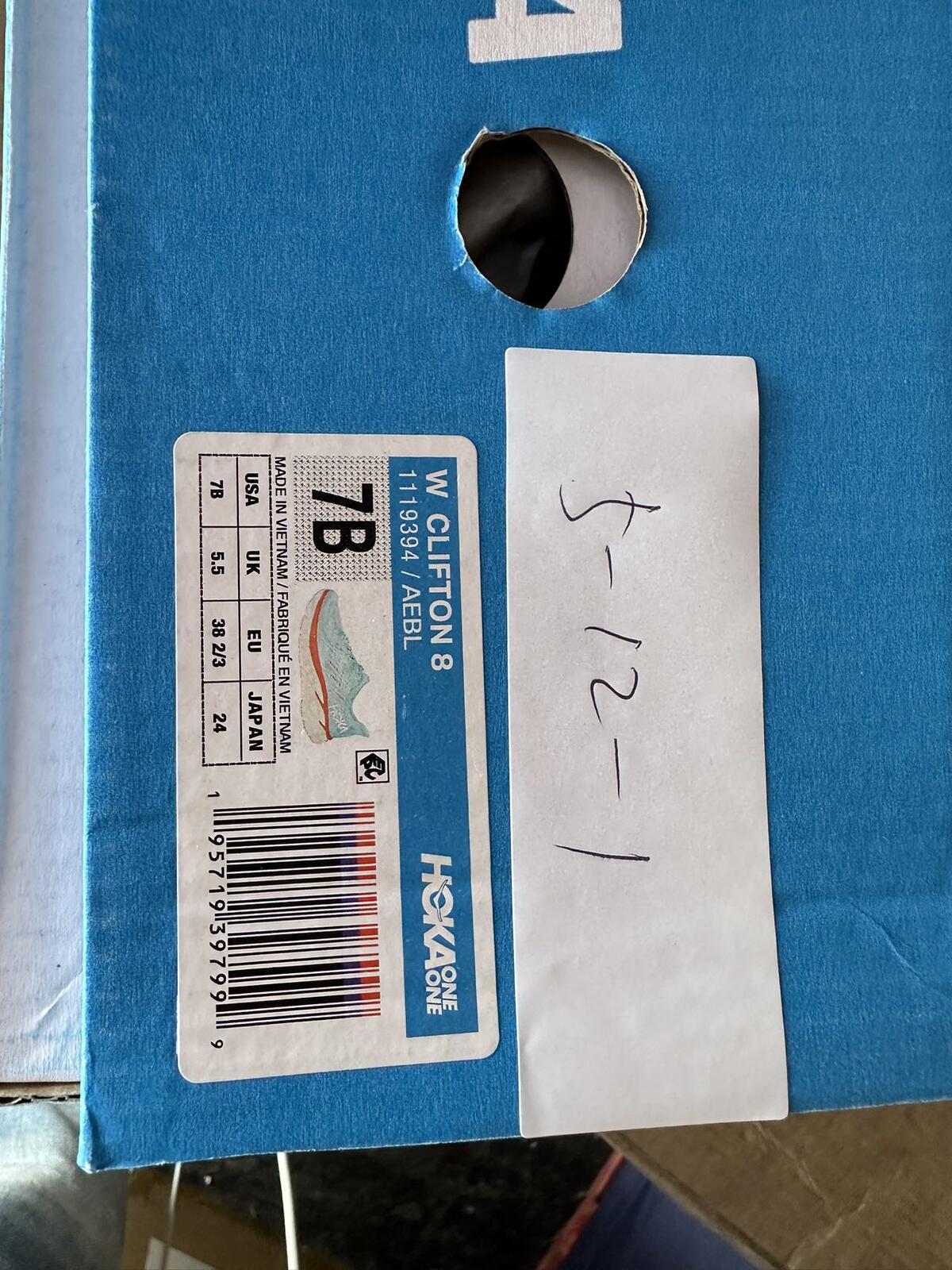 Size 7B - Hoka Women Clifton 8 Aquarelle/Eggshell Running Sneakers