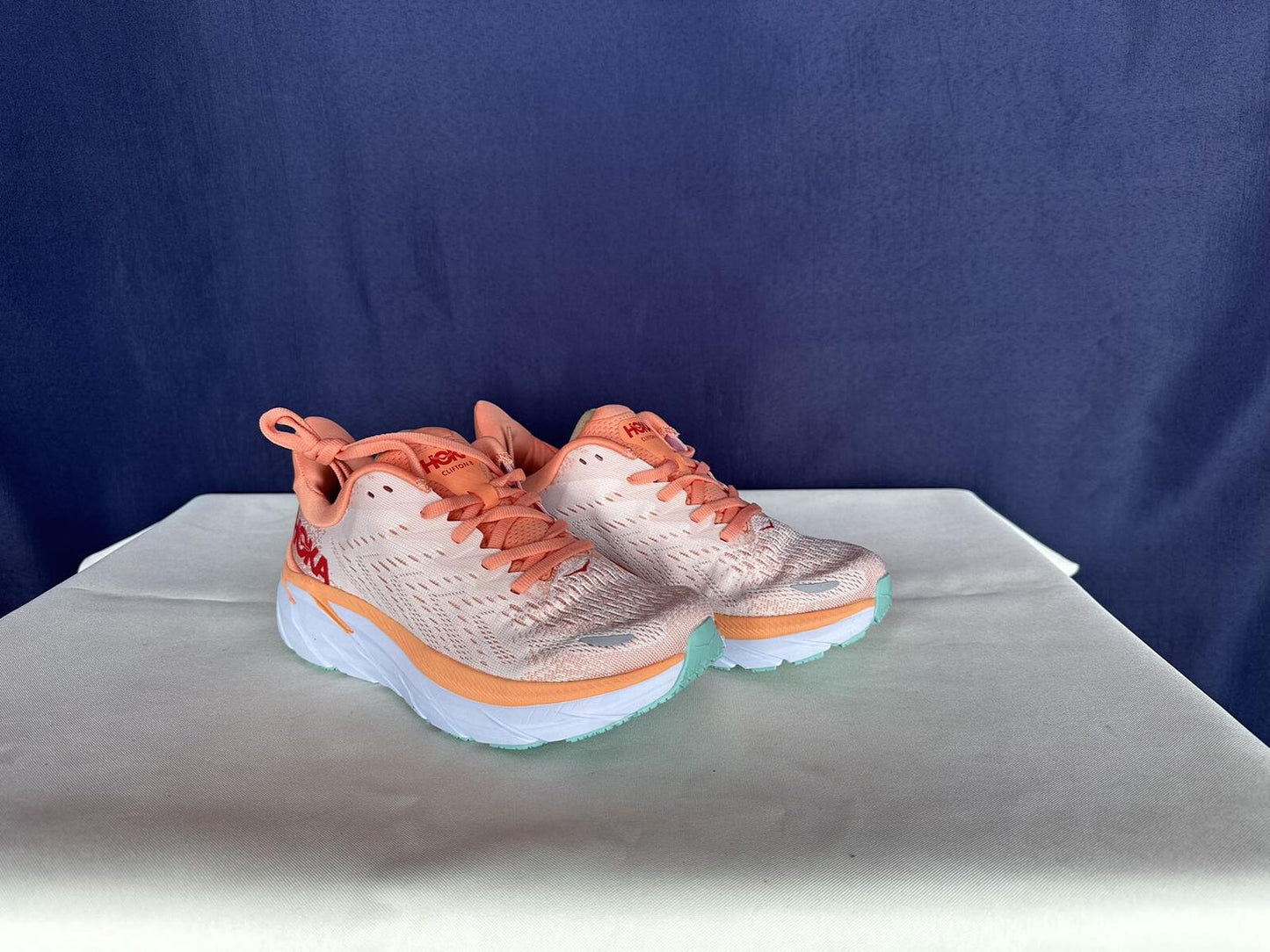 Size 6.5B - Hoka Women Clifton 8 Cantaloupe/Silver Peony Run Sneakers Shoes