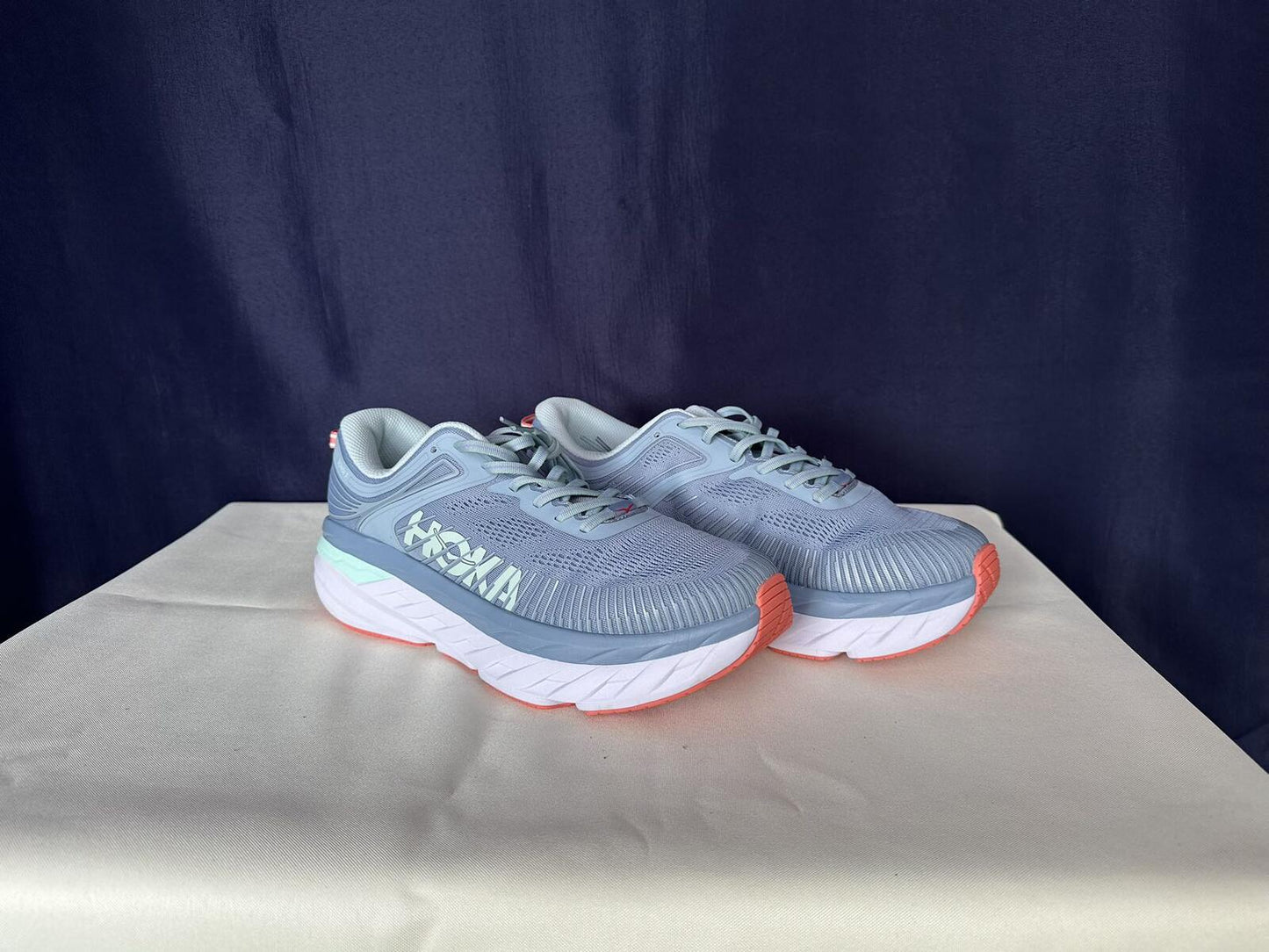Size 11- Hoka Women Bondi 7 Blue Fog Blue Glass Sneakers