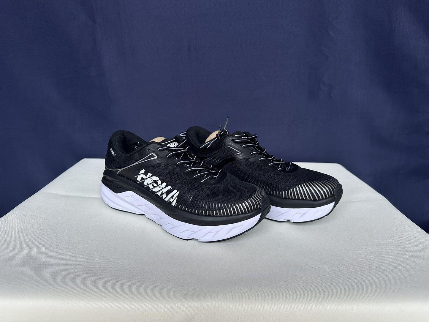 Size 9- Hoka Men Bondi 7 Black White Running Shoes Sneaker