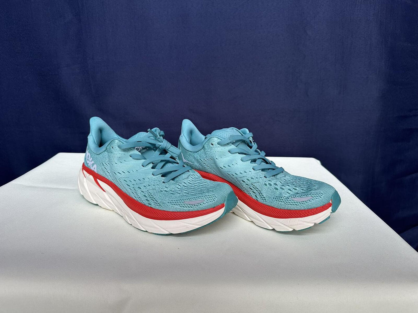 Size 9.5B- Hoka Women Clifton 8 Aquarelle/Eggshell Running Sneakers