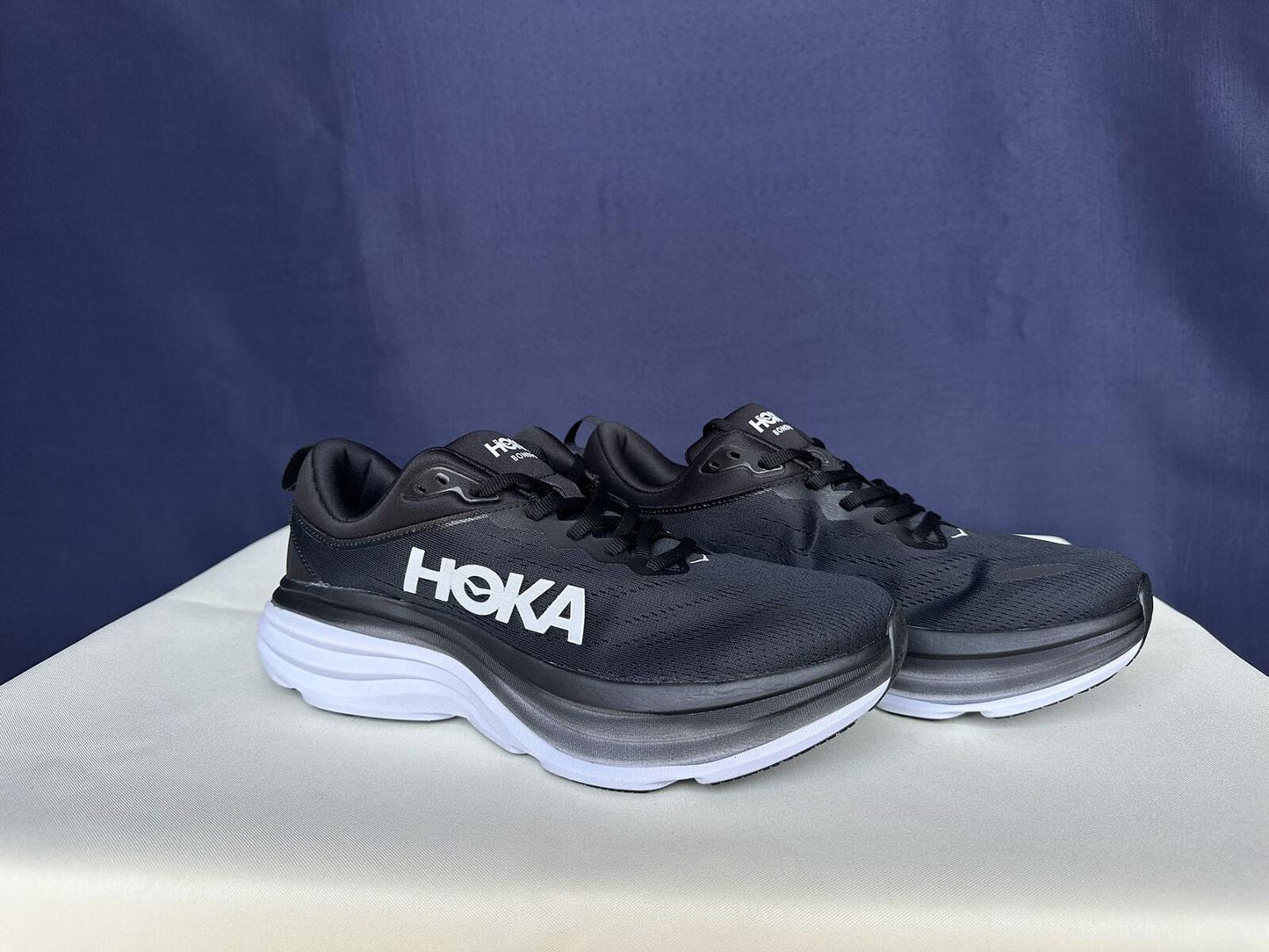Size 10D- Hoka Men Bondi 8 Black/White Mens Sneakers Shoes