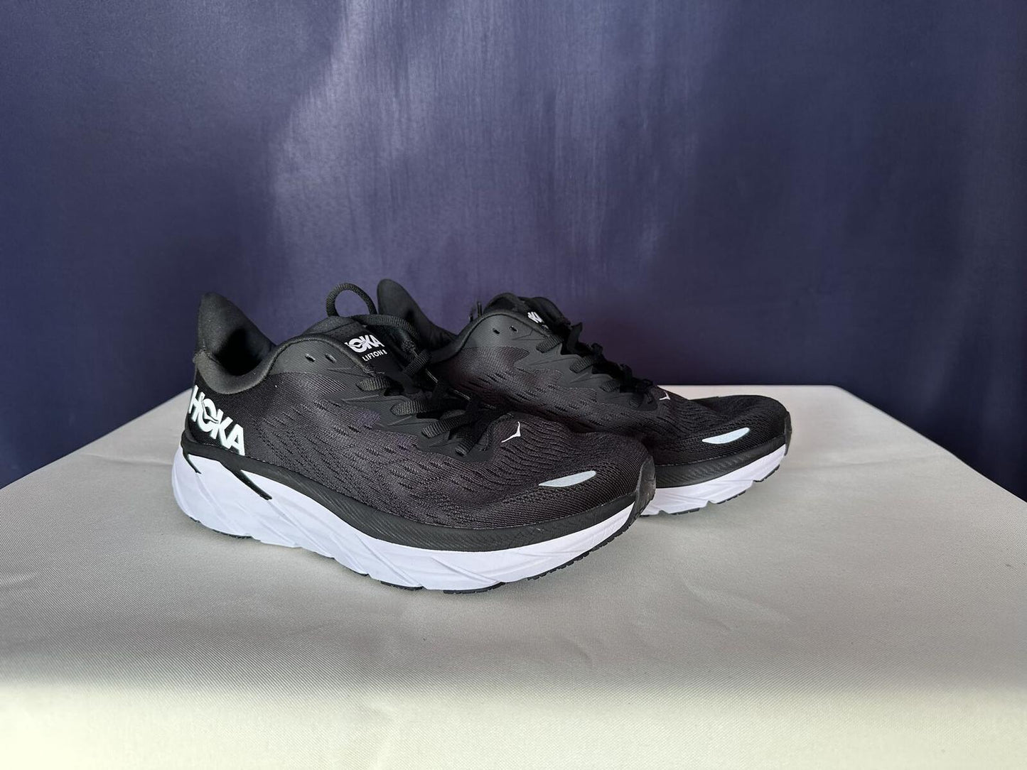 Size 9.5B - Hoka Women Clifton 8 Black White Run Sneakers Shoes