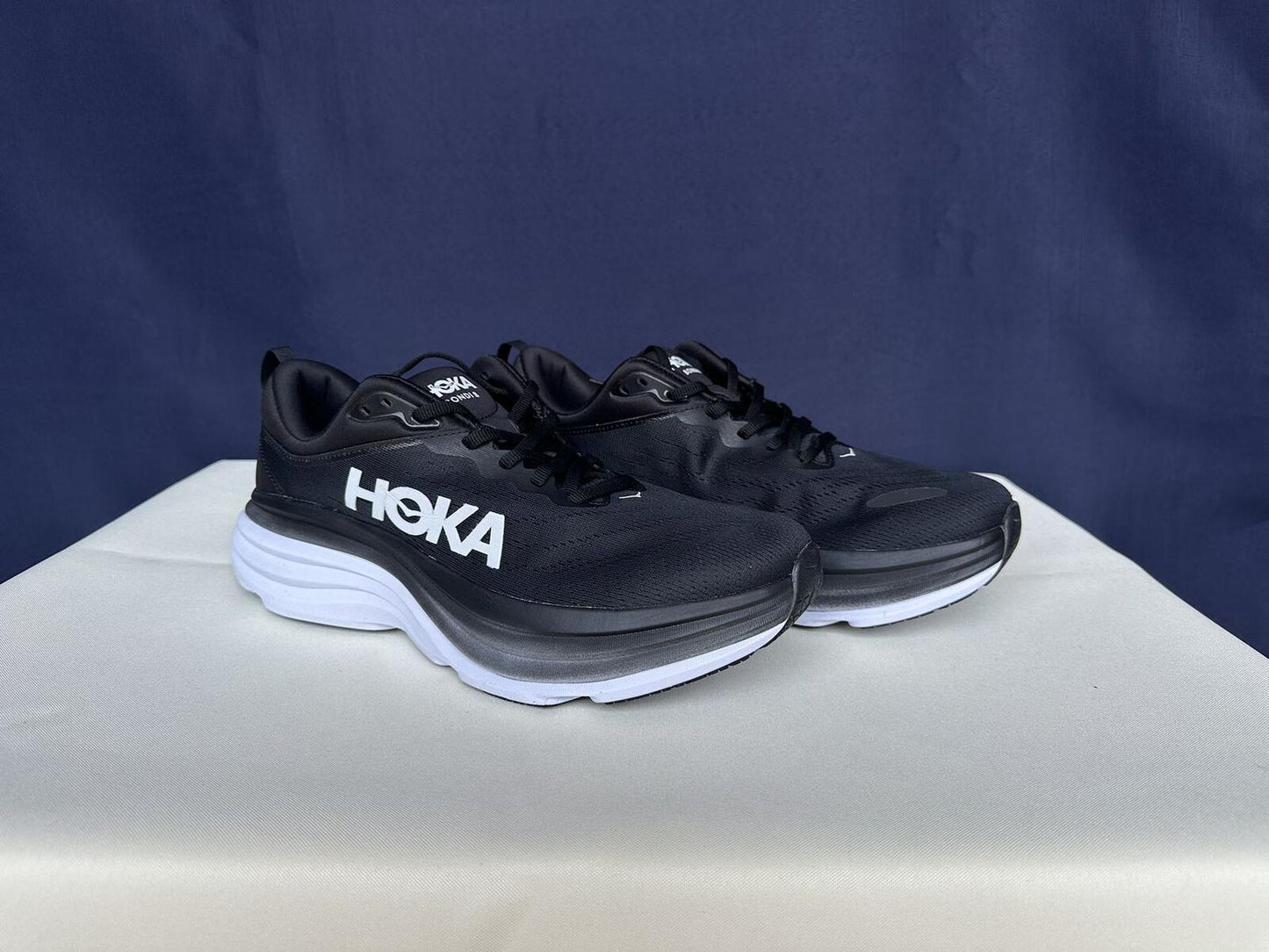Size 10.5D- Hoka Men Bondi 8 Black/White Mens Sneakers Shoes