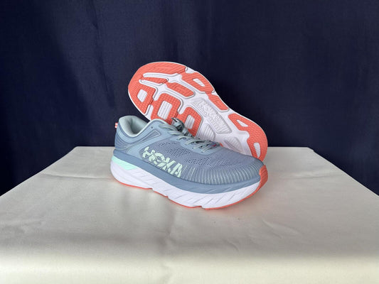Size 11- Hoka Women Bondi 7 Blue Fog Blue Glass Sneakers