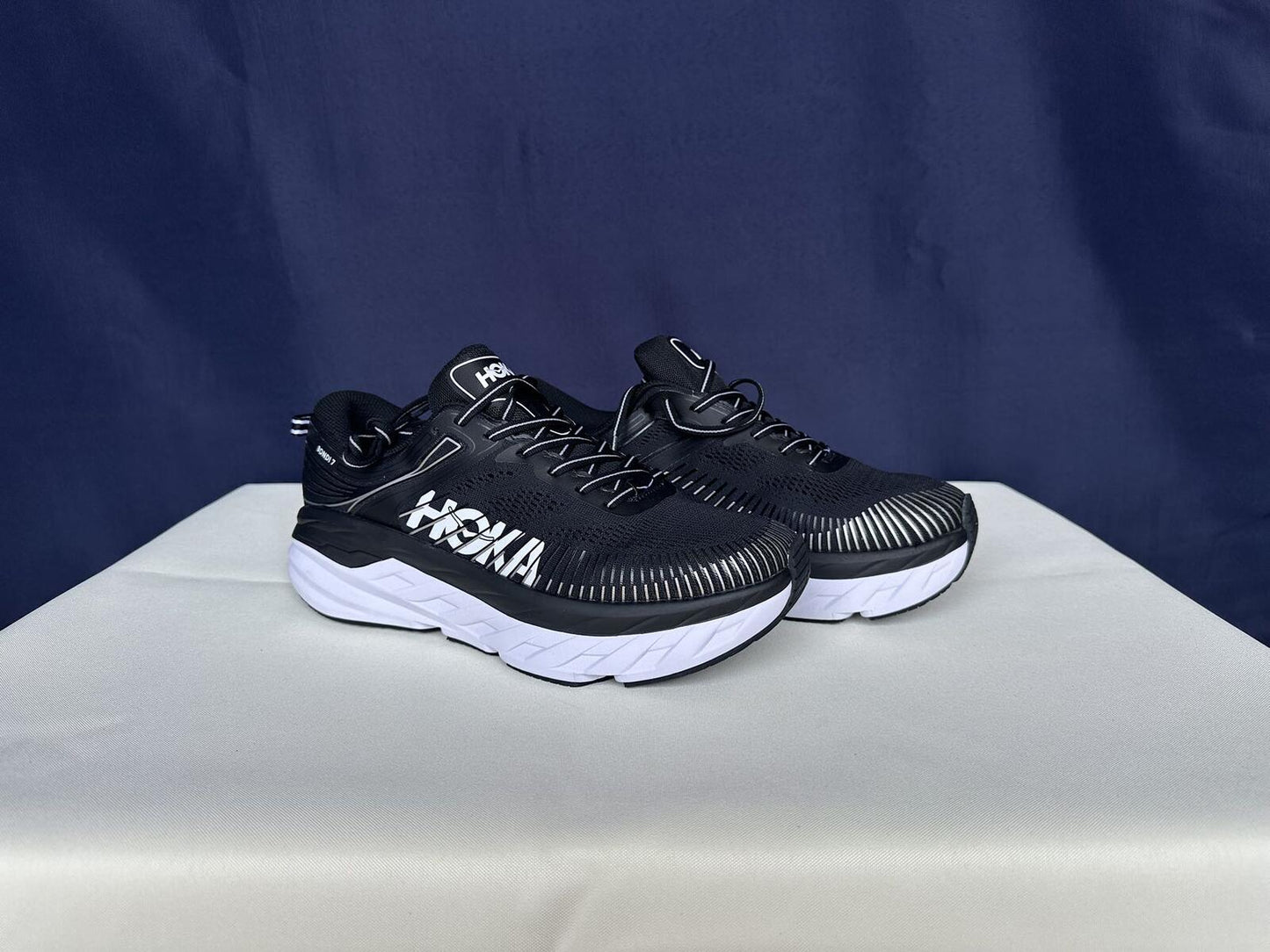 Size 8.5-Hoka Men Bondi 7 Black White Running Shoes Sneakers