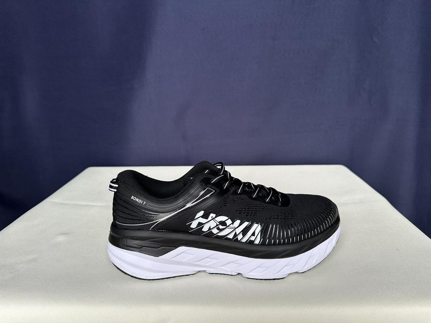 Size 9.5- Hoka Women Bondi 7 Black White Trainer Shoes Sneakers