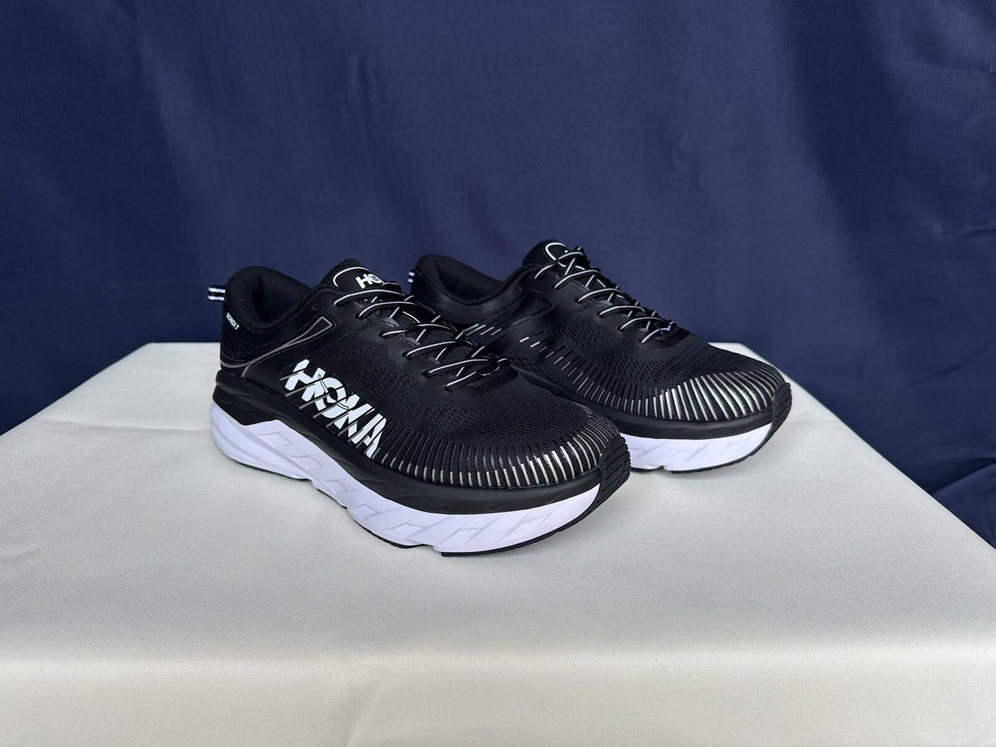 Size 11- Hoka Men Bondi 7 Black White Running Shoes Sneakers