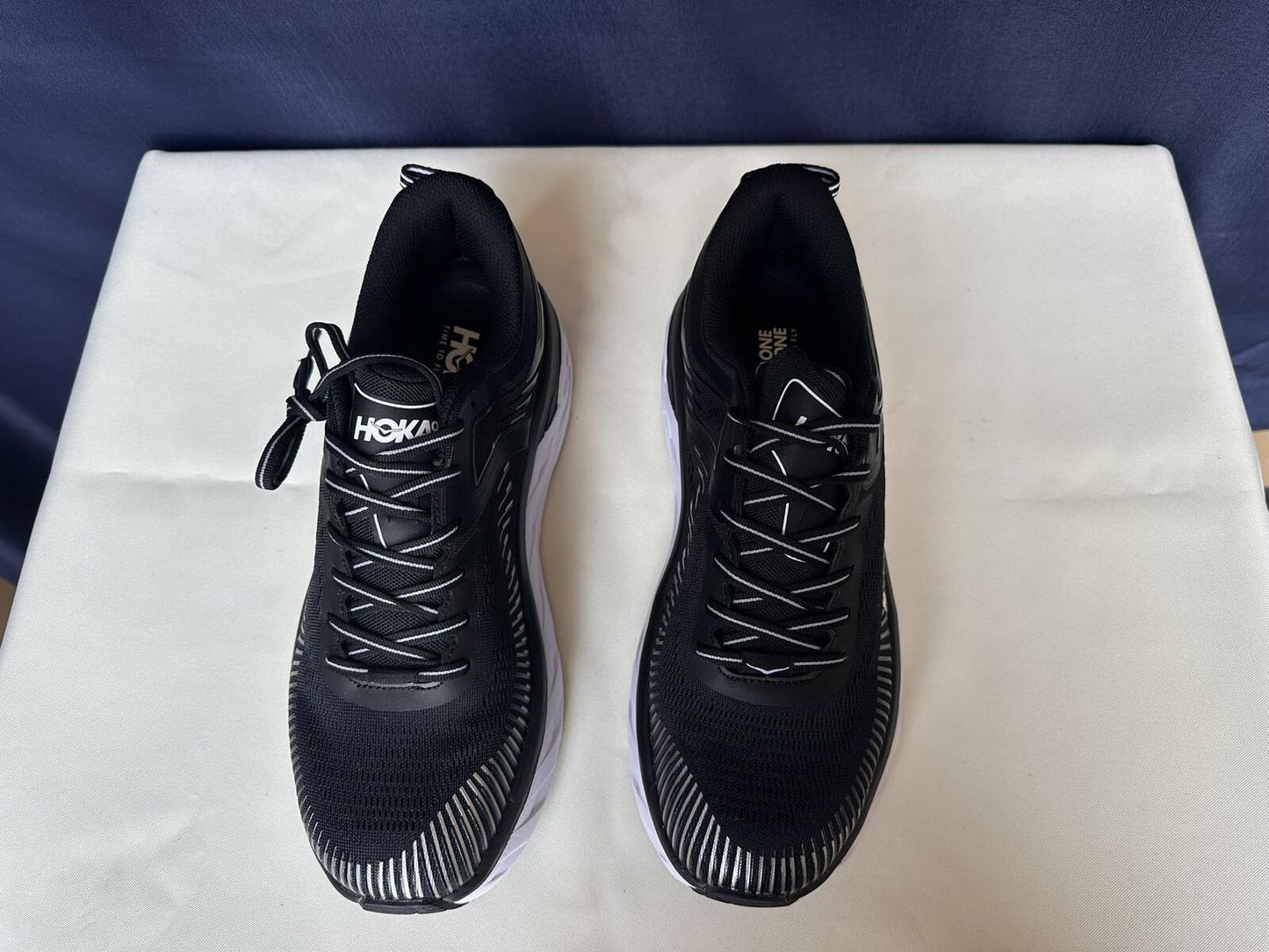 Size 11- Hoka Men Bondi 7 Black White Running Shoes Sneakers
