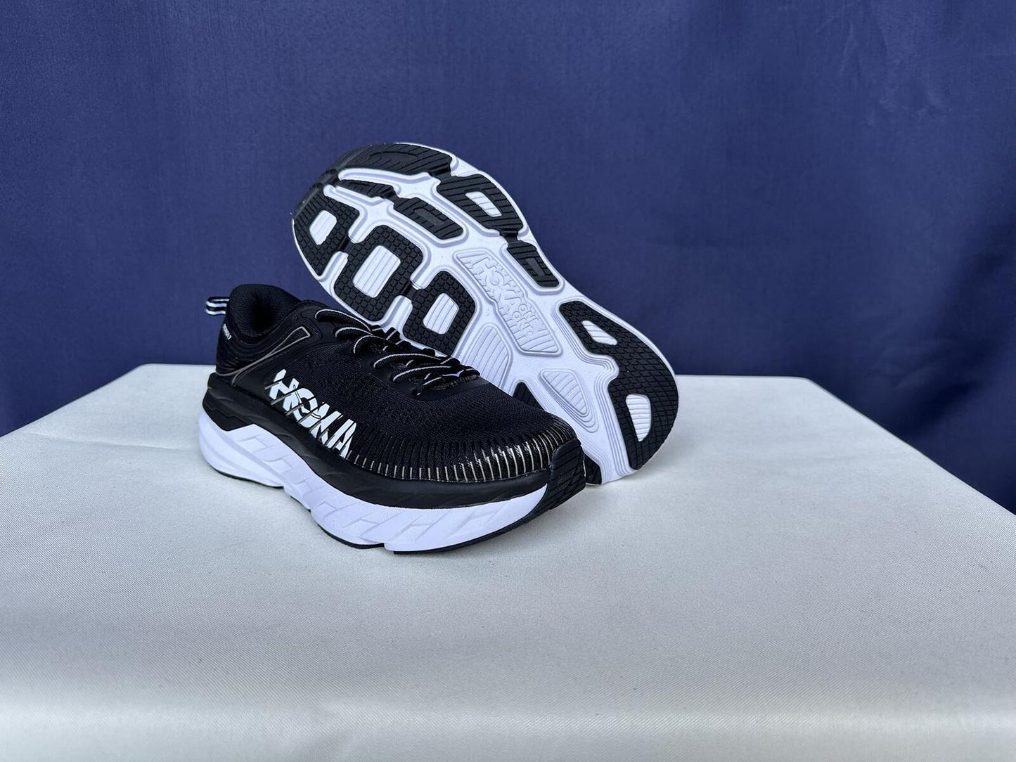 Size 7.5- Hoka Women Bondi 7 Black White Running Shoes Sneaker