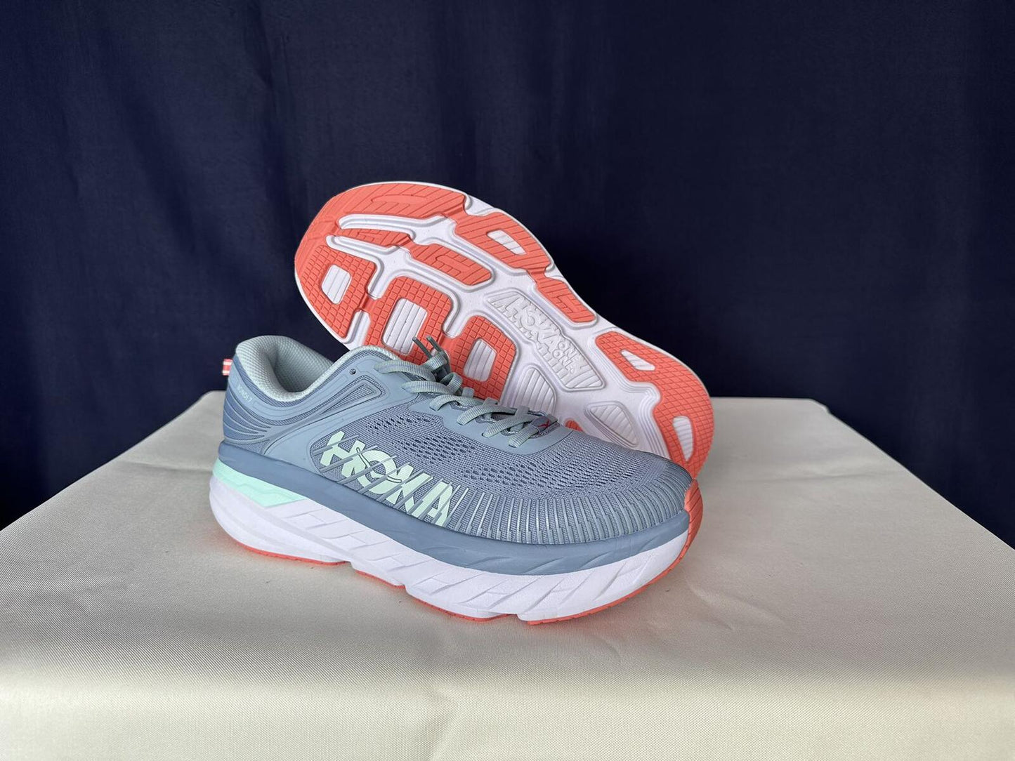 Size 11- Hoka Women Bondi 7 Blue Fog Blue Glass Sneakers
