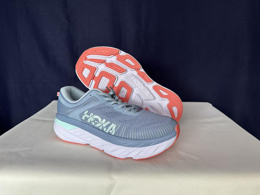 Size 11- Hoka Women Bondi 7 Blue Fog Blue Glass Sneakers