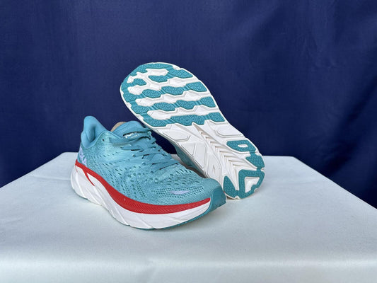 Size 10.5B- Hoka Women Clifton 8 Aquarelle/Eggshell Running Sneakers