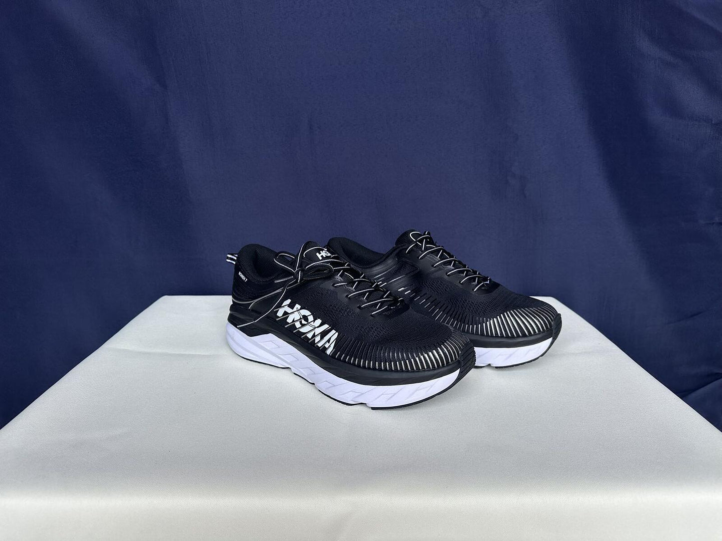 Size 11- Hoka Men Bondi 7 Black White Running Shoes Sneakers