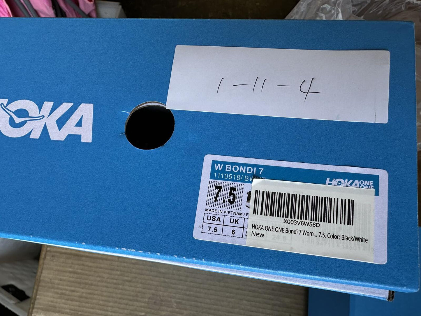 Size 7.5- Hoka Women Bondi 7 Black White Running Shoes Sneaker
