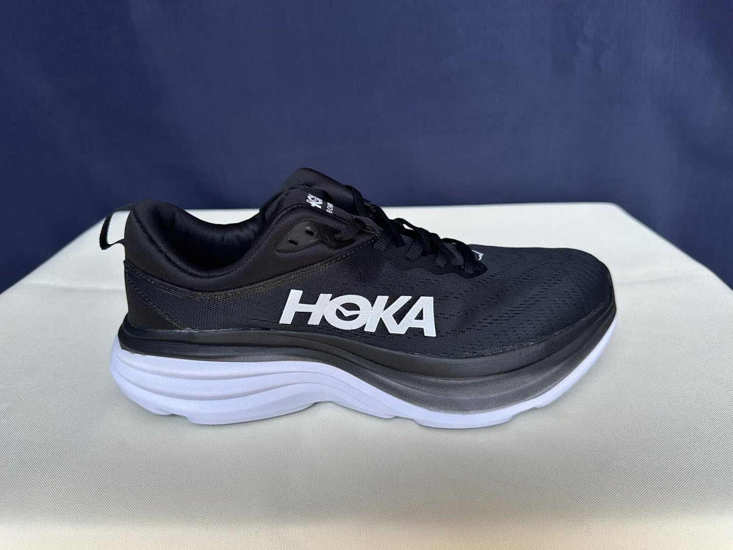 Size 10D- Hoka Men Bondi 8 Black/White Mens Sneakers Shoes