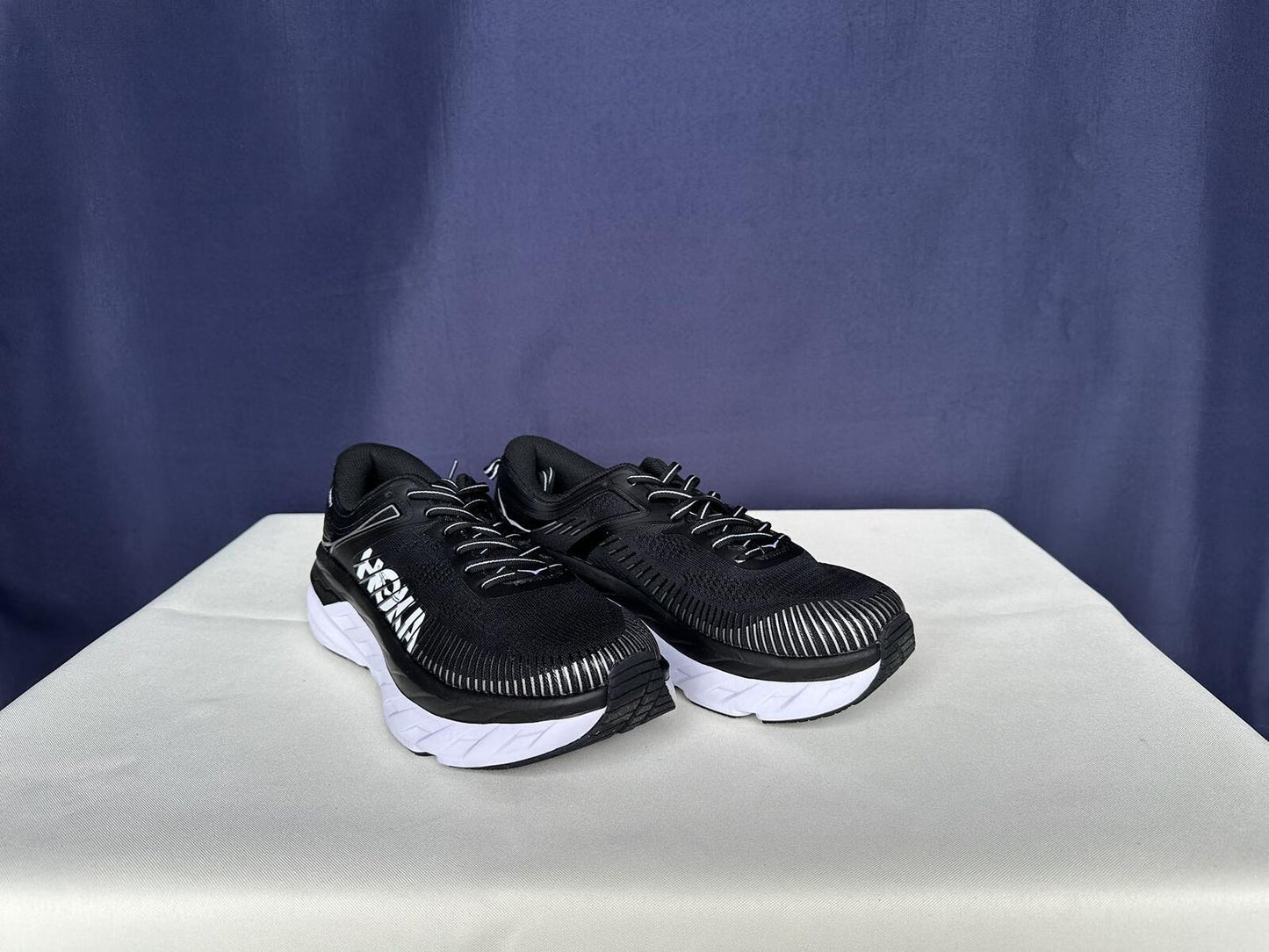 Size 9- Hoka Women Bondi 7 Black White Trainer Shoes Sneakers