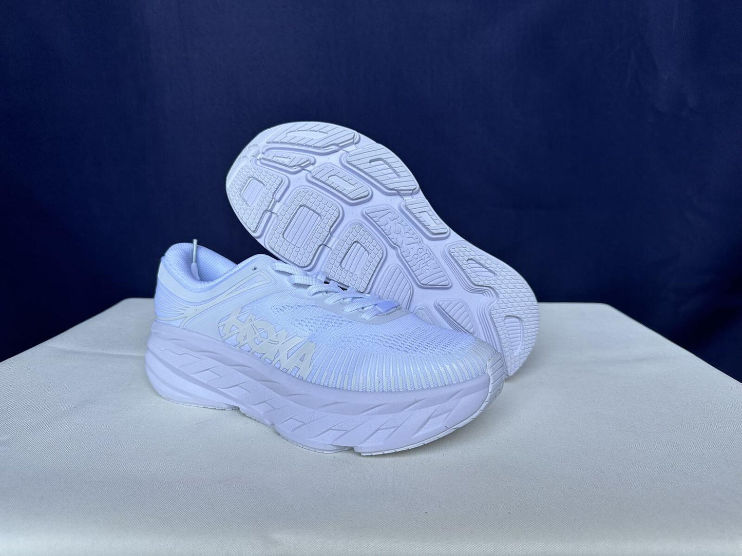 Size 9- Hoka Women Bondi 7 White White Trainer Sneakers Shoes