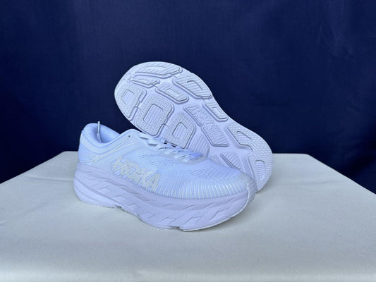 Size 9- Hoka Women Bondi 7 White White Trainer Sneakers Shoes
