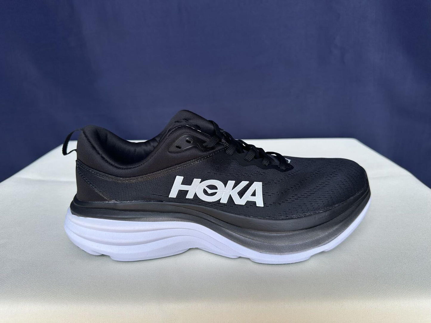 Size 10D- Hoka Men Bondi 8 Black/White Mens Sneakers Shoes