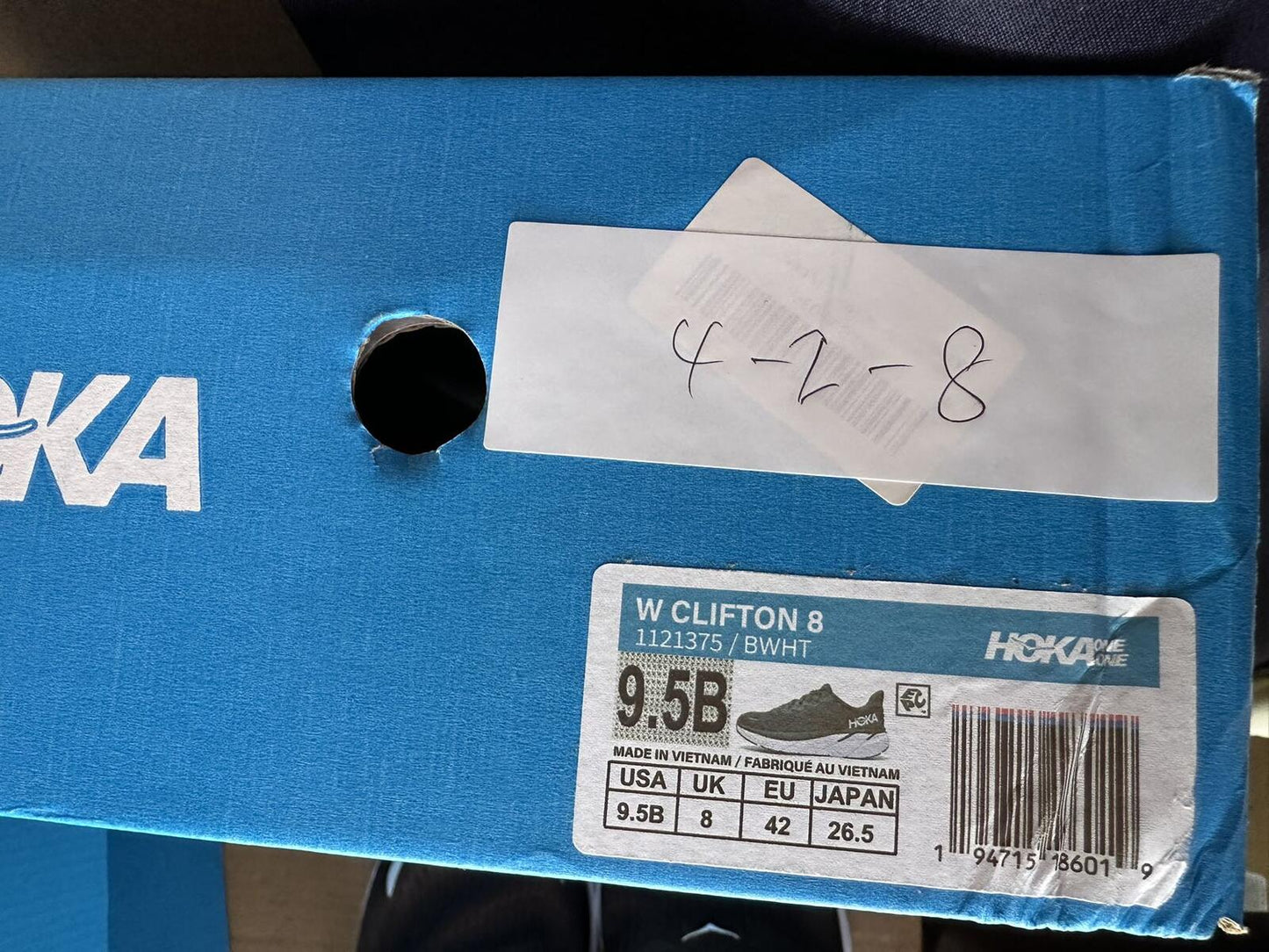 Size 9.5B - Hoka Women Clifton 8 Black White Run Sneakers Shoes