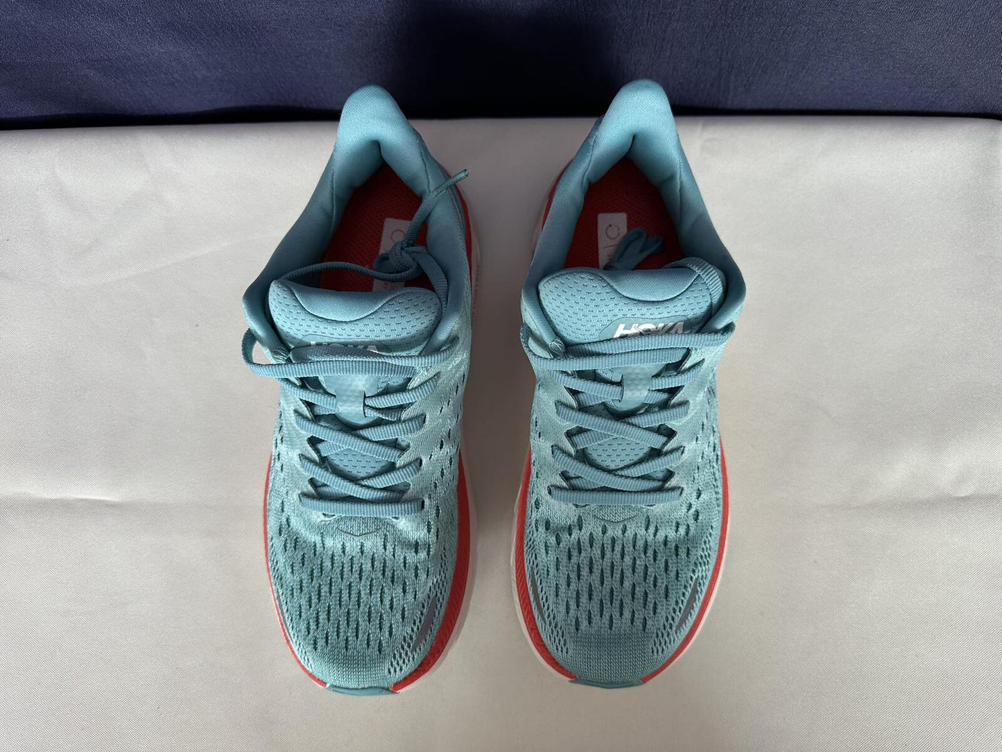Size 6.5B- Hoka Women Clifton 8 Aquarelle/Eggshell Running Sneakers