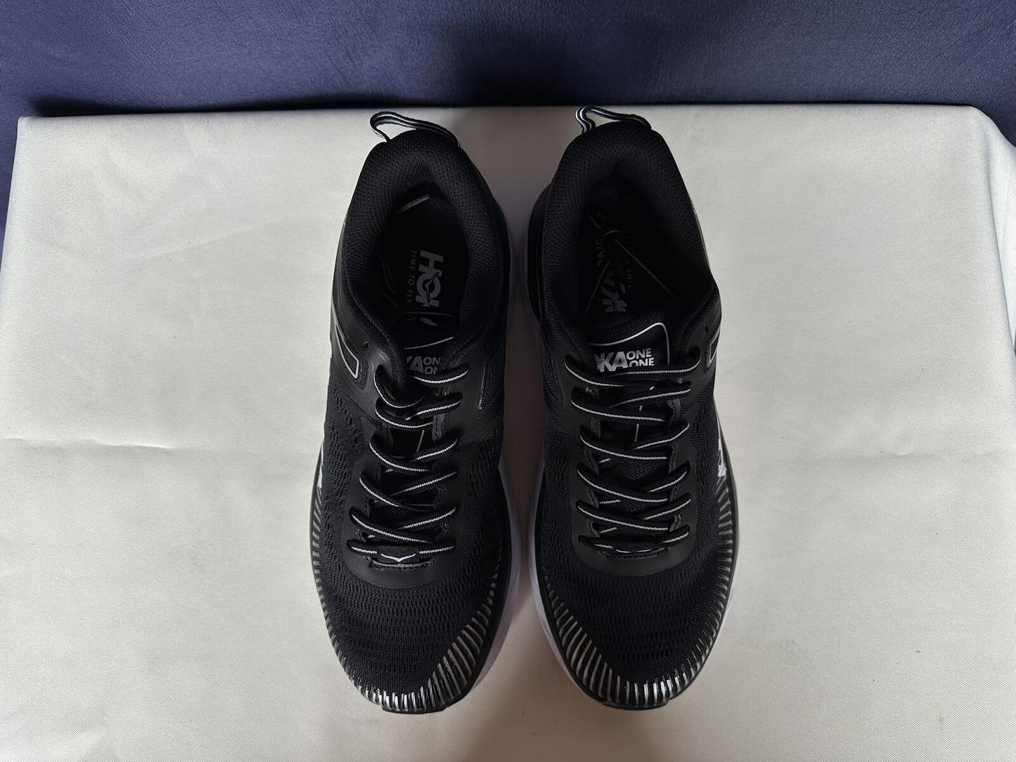 Size 10.5 - Hoka Women Bondi 7 Black White Running Shoes Sneaker