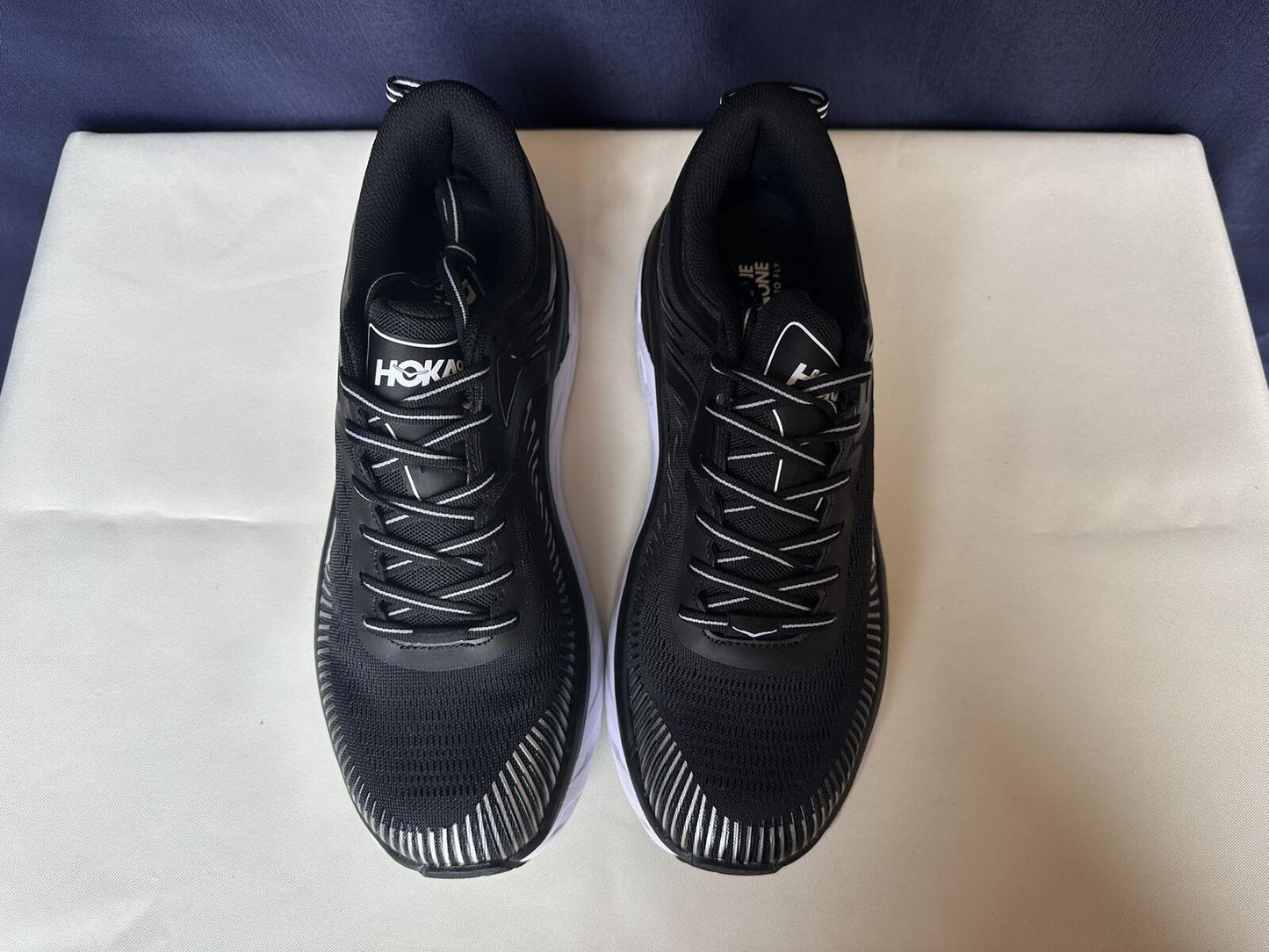 Size 11- Hoka Men Bondi 7 Black White Running Shoes Sneakers