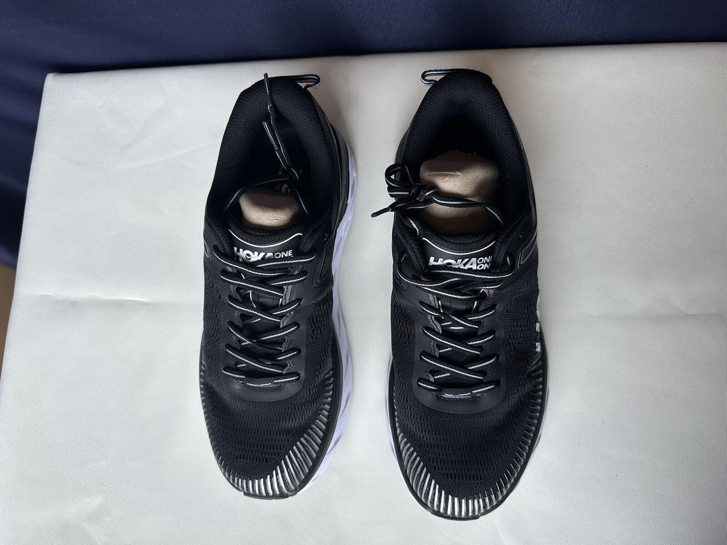 Size 9- Hoka Men Bondi 7 Black White Running Shoes Sneaker